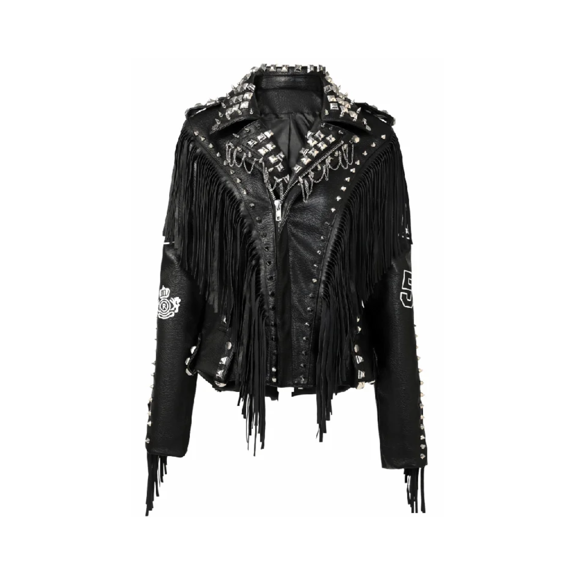 Pre Order:  Studded Faux Leather Fringed Jacket