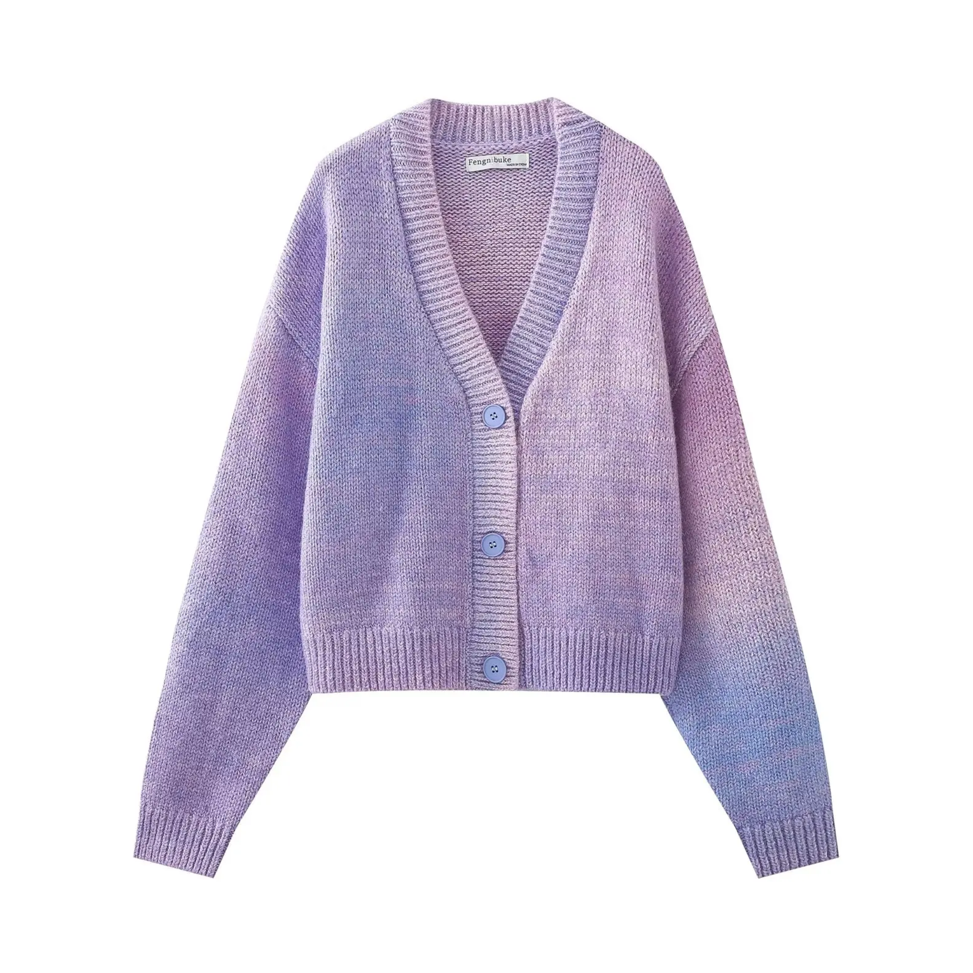 Pre Order:  Purple Knitted V-Neck Cardigan Sweater