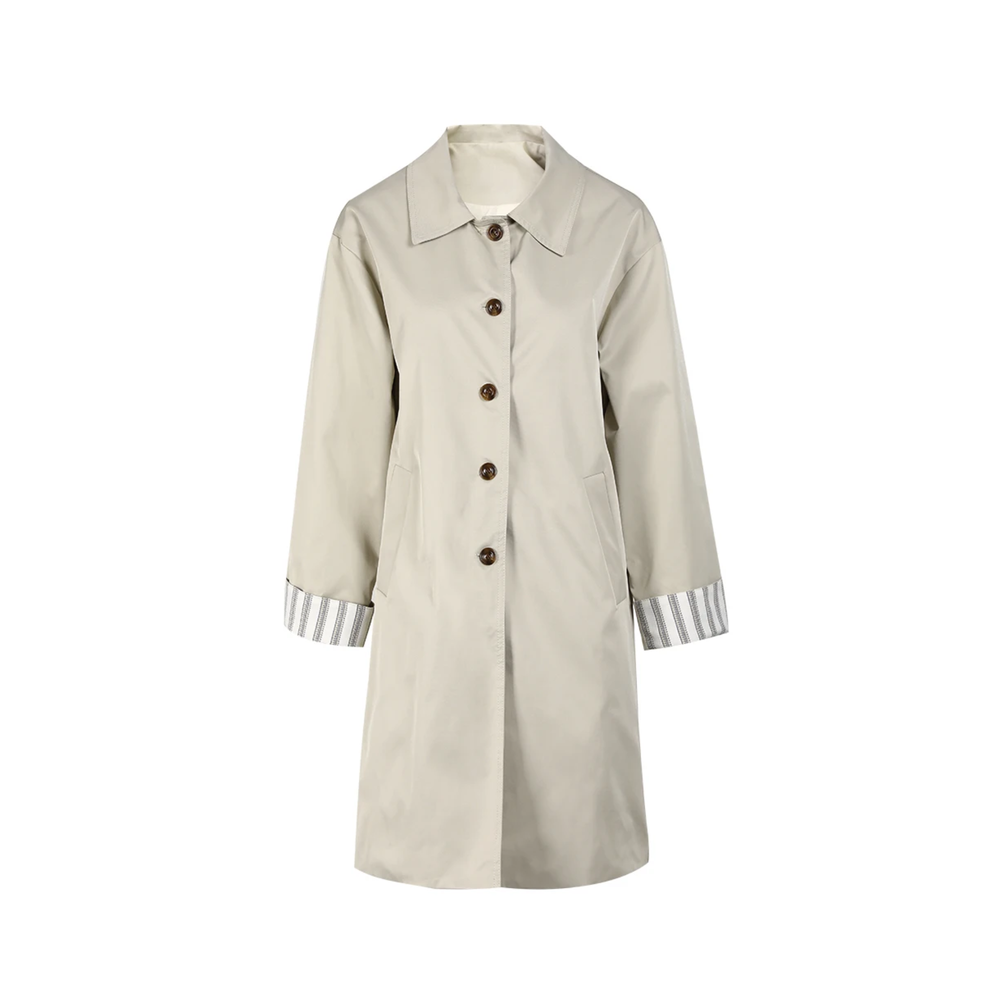 Pre Order:  Khaki Striped Cuffs Trench Coat