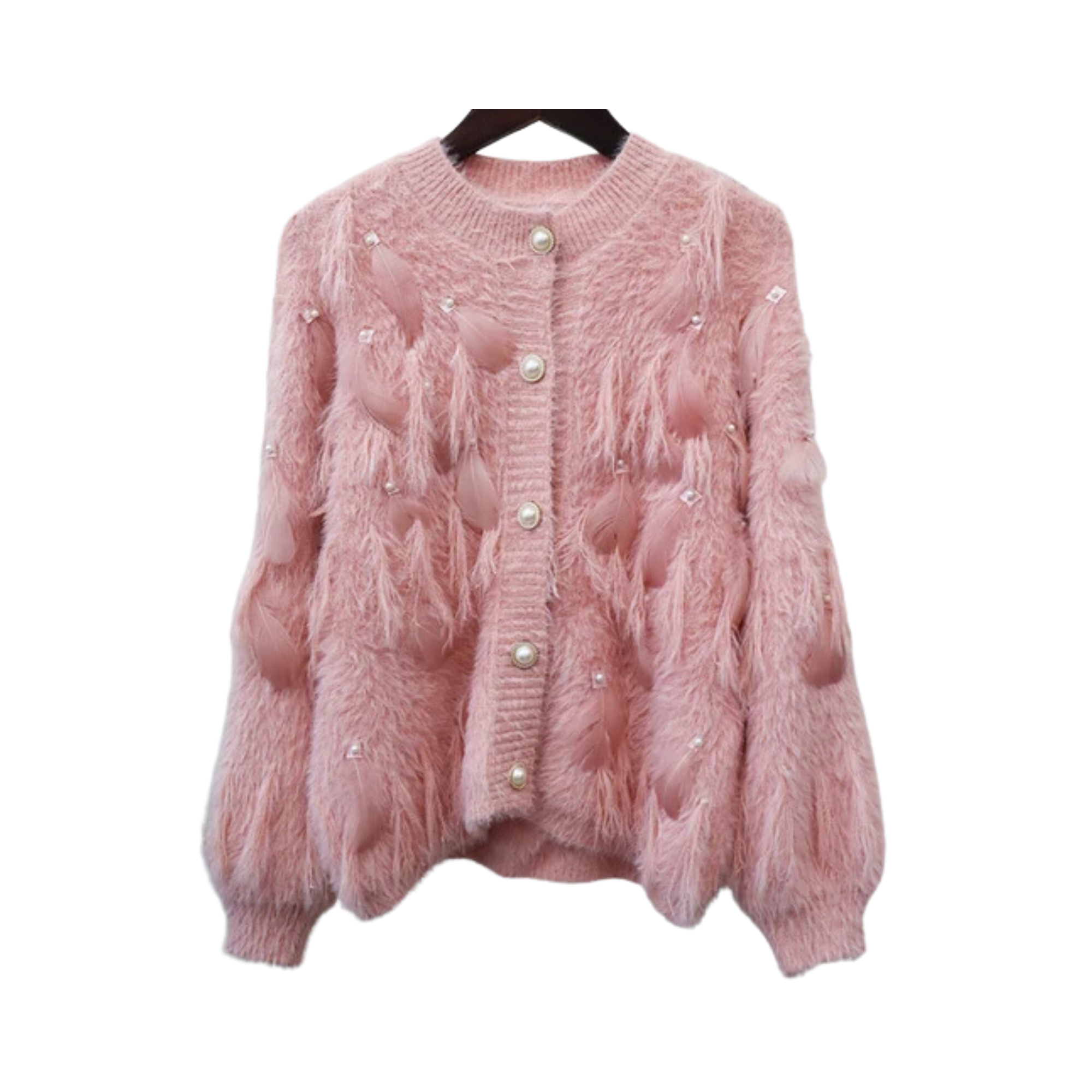 Knitted O-Neck Tassel Feathered Cardigan - Pre Order: Ships Feb 29