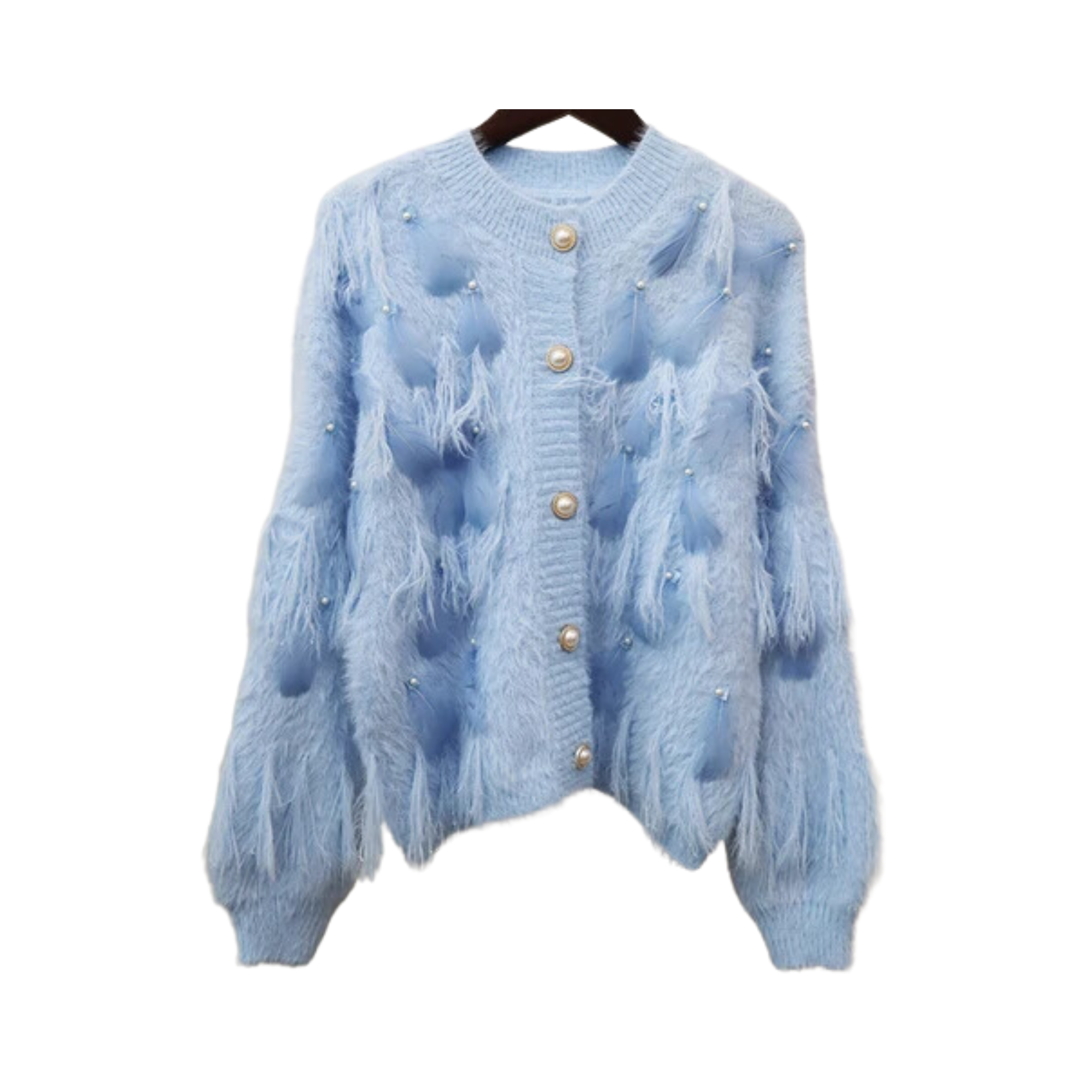 Knitted O-Neck Tassel Feathered Cardigan - Pre Order: Ships Feb 29