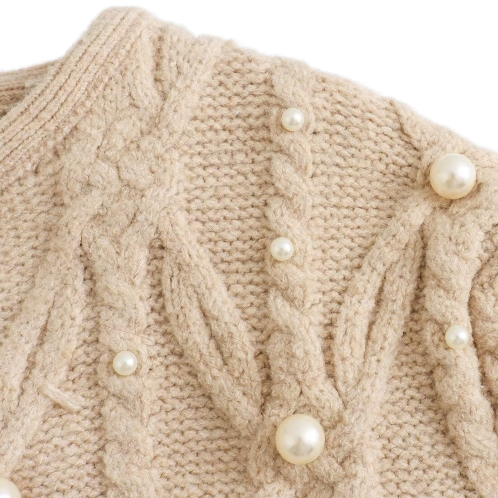 Pre Order:  Cable-Knit Pearl Cardigan Sweater