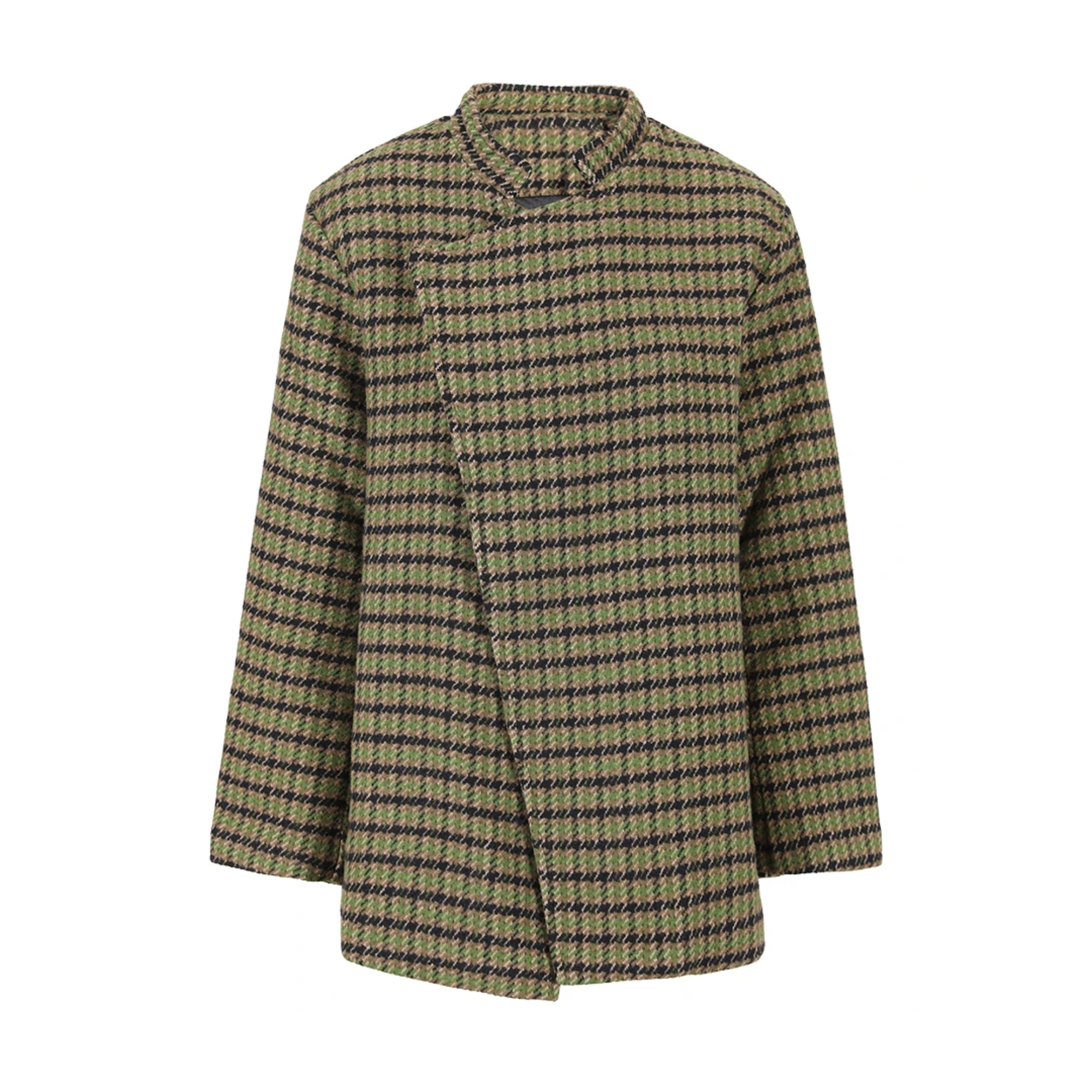 Pre Order:  Green Plaid Stand Collar Coat