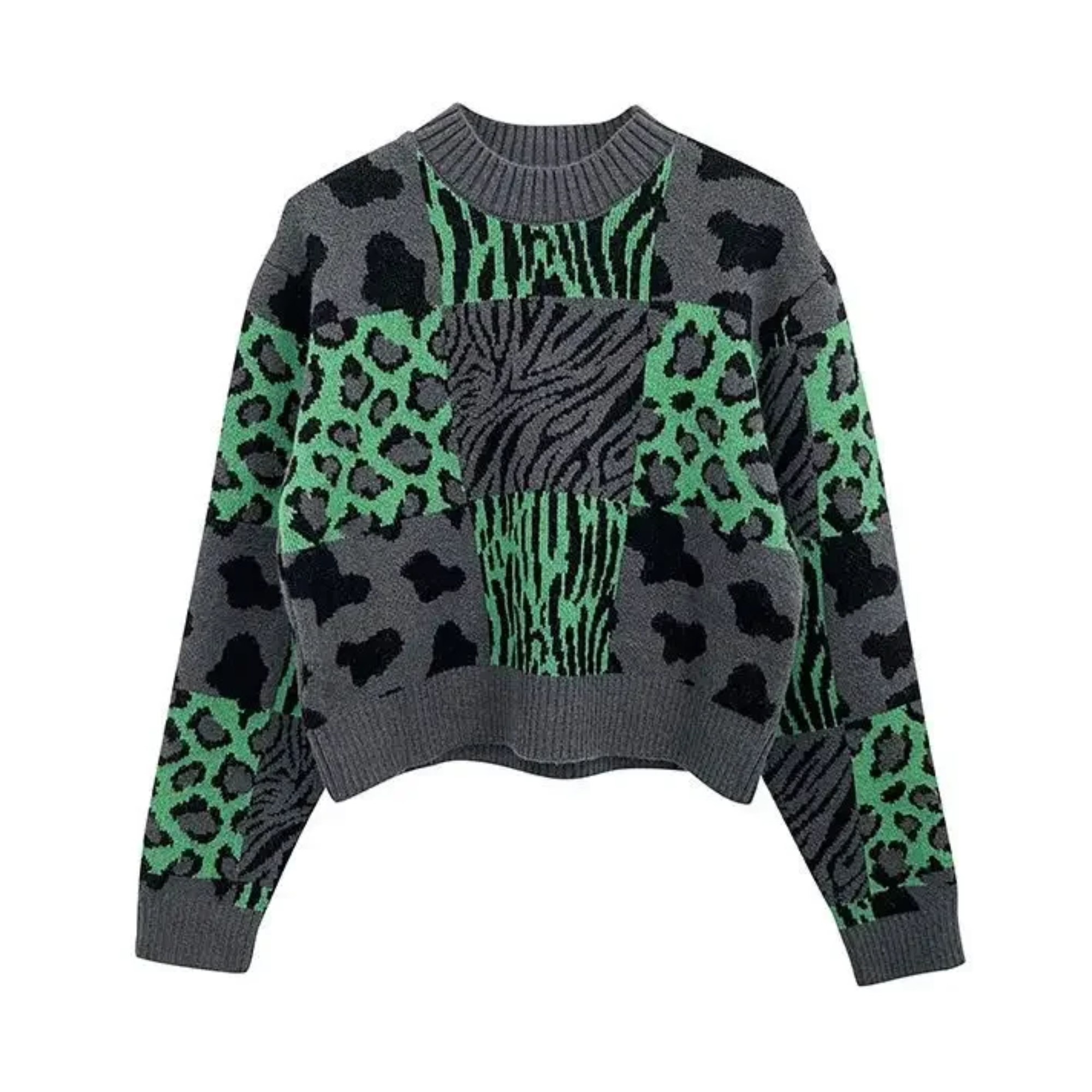 Pre Order:  Crew Neck Knitted Animal Printed Sweater