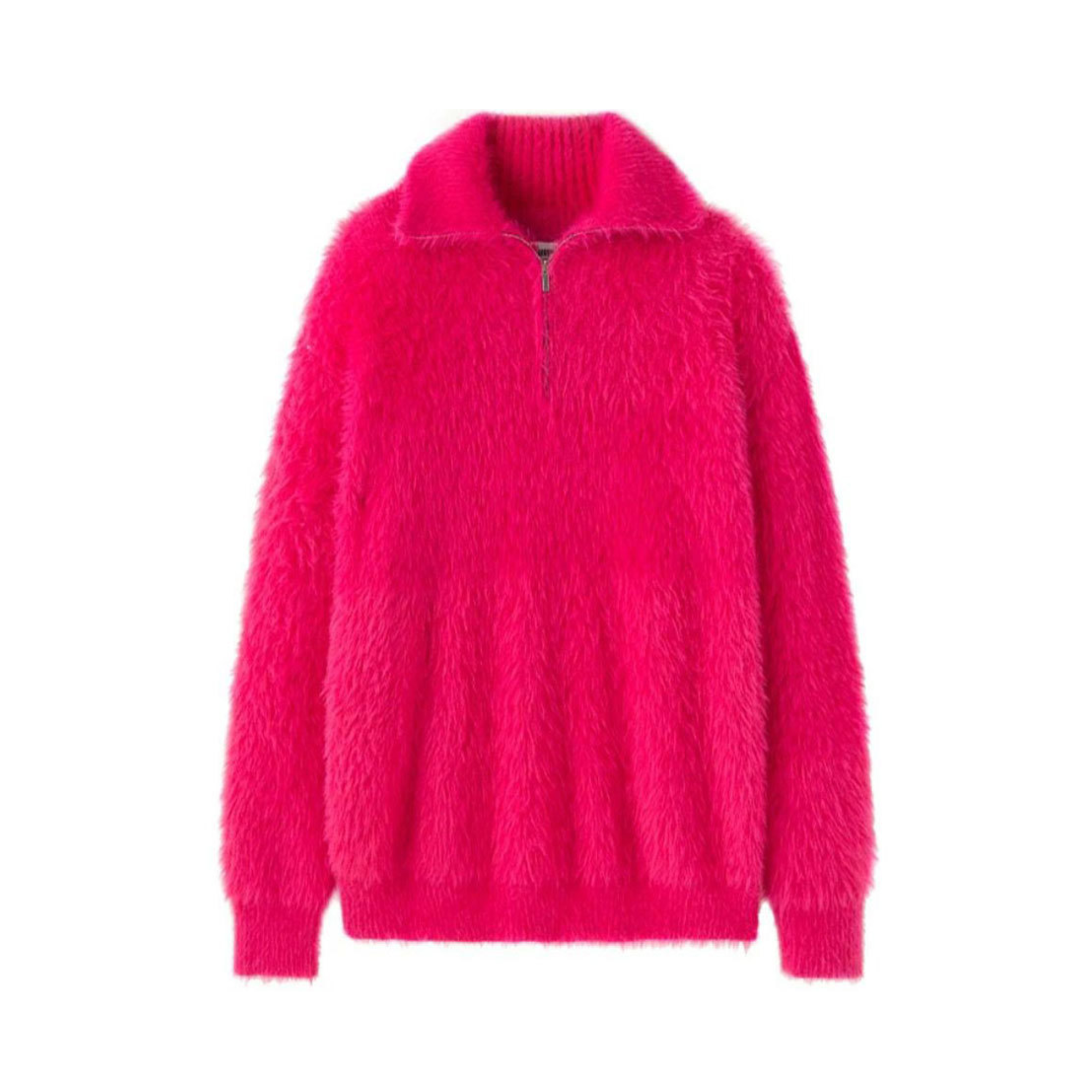 Pre Order:  Turtleneck Knitted Half-Zip Fluffy Sweater