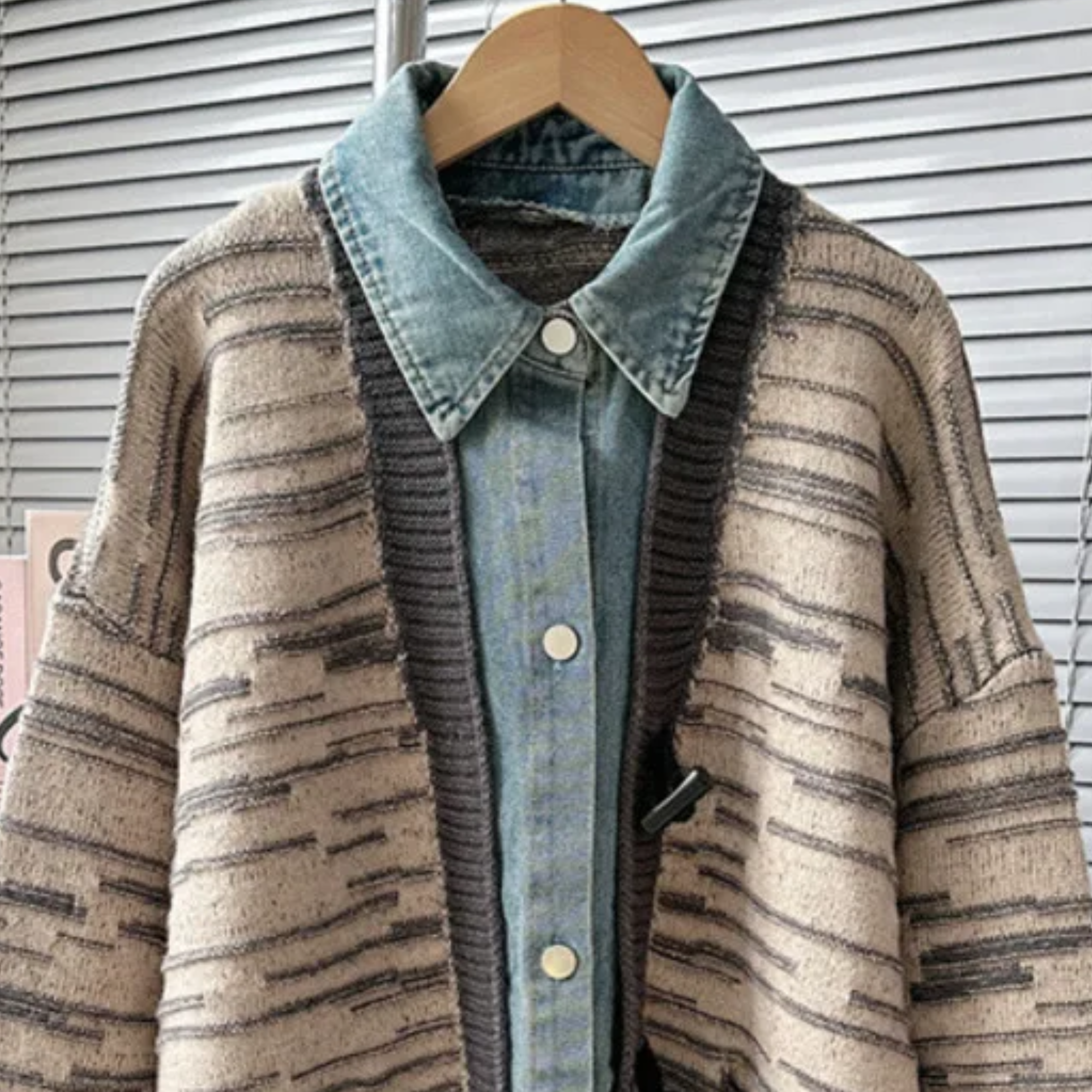 Spliced Denim Cardigan Sweater