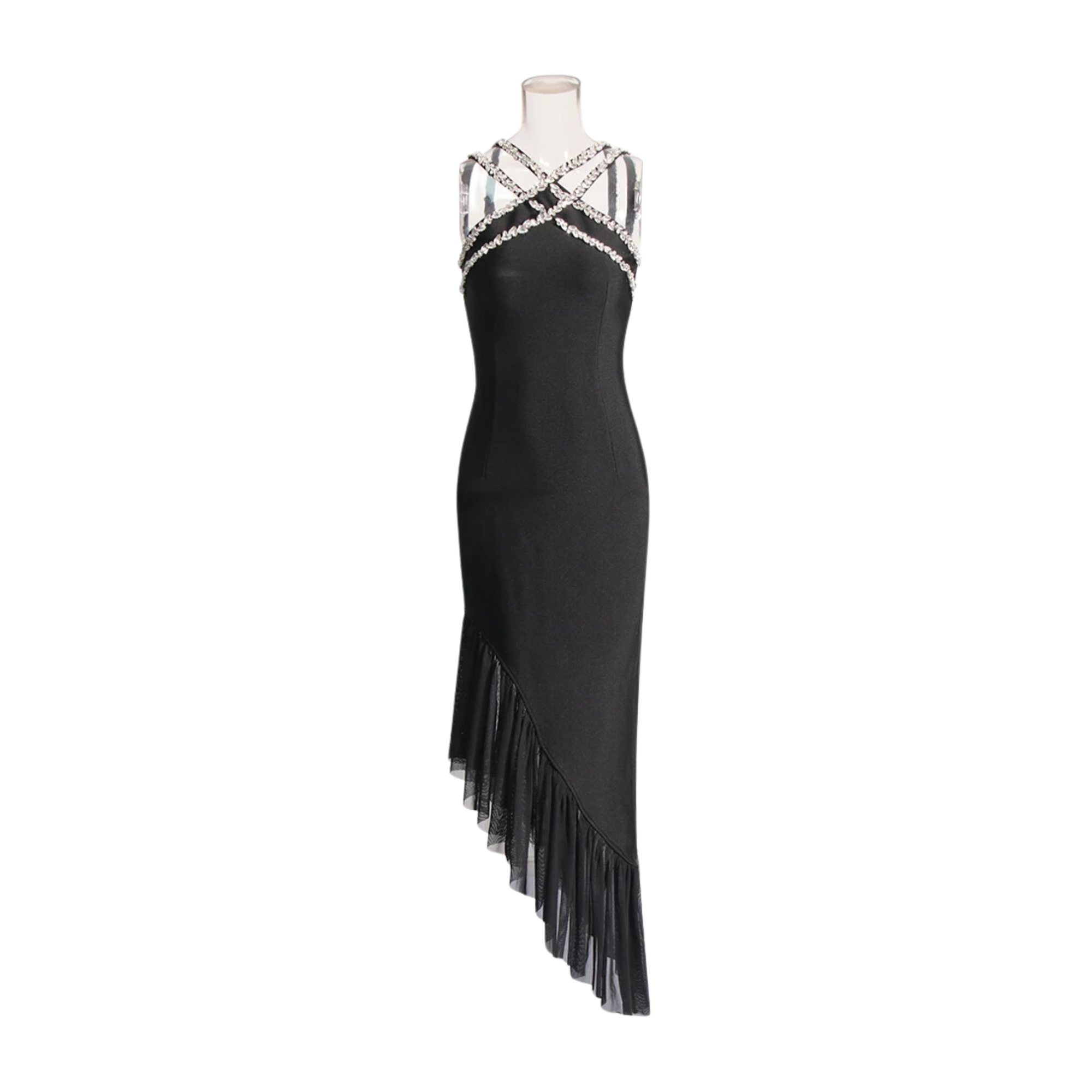 Pre Order:  Black Spliced Mesh Mid-Back Dress