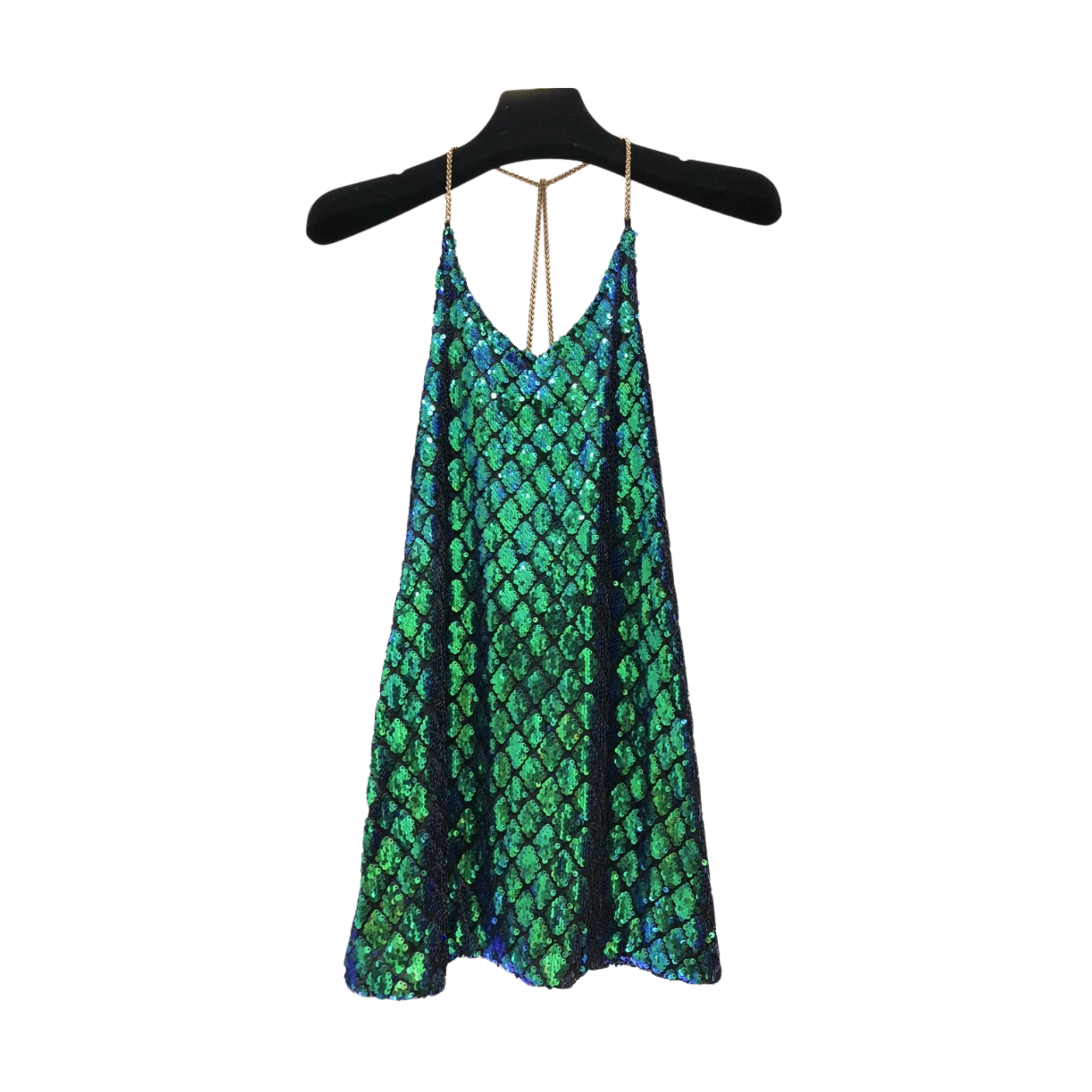 Pre Order:  Green Sequined Chain Strap Dress