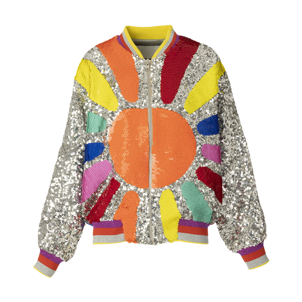 Multicolor Sequined Loose Zipper Jacket