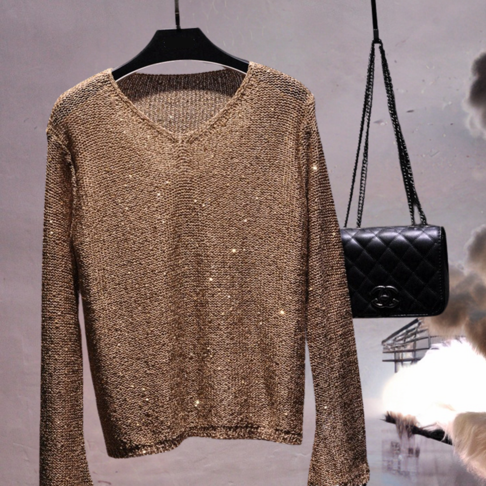 Pre Order:  Knitted Sequined Hollow-Out Sweater