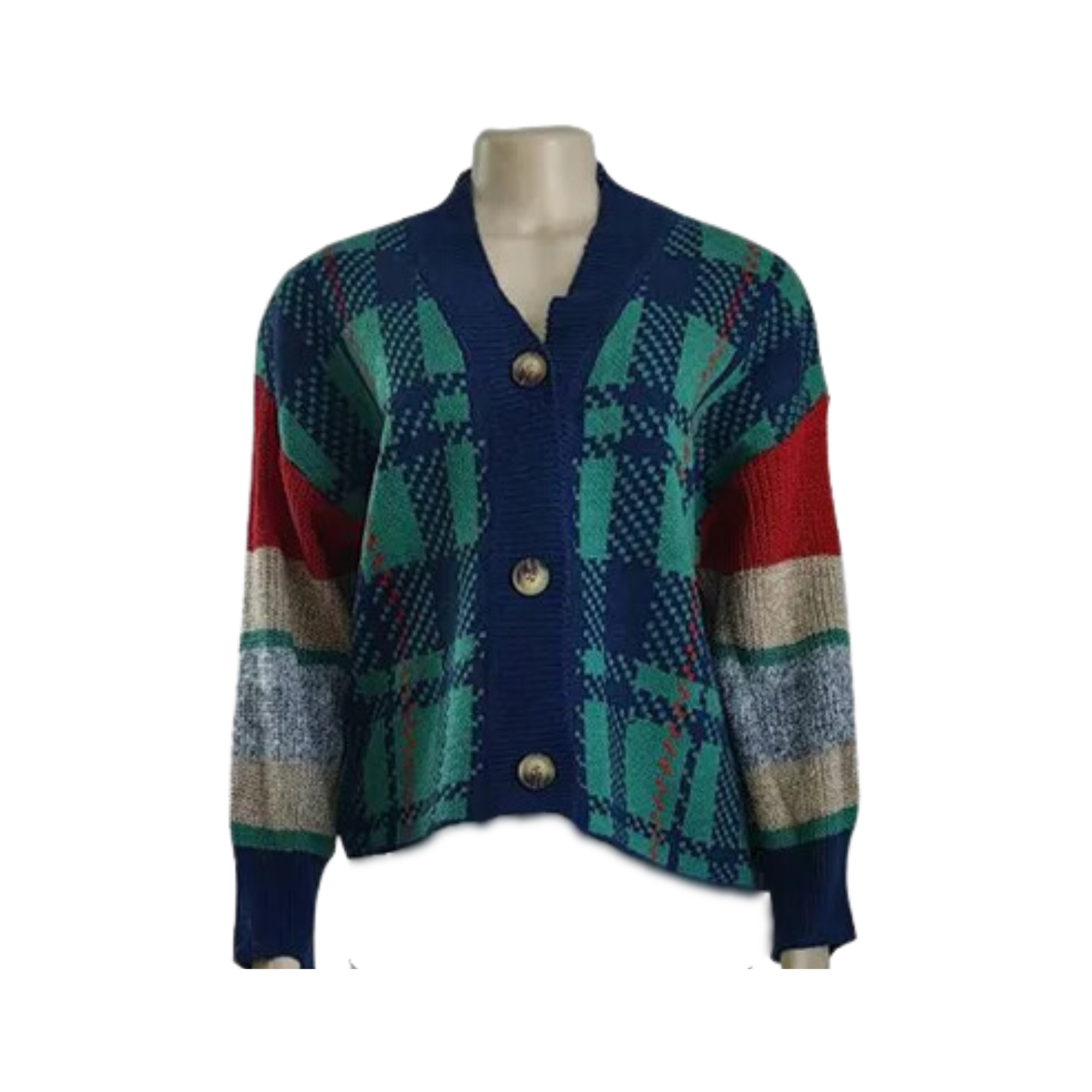 Pre Order:  Knitted Plaid Cropped Cardigan Sweater