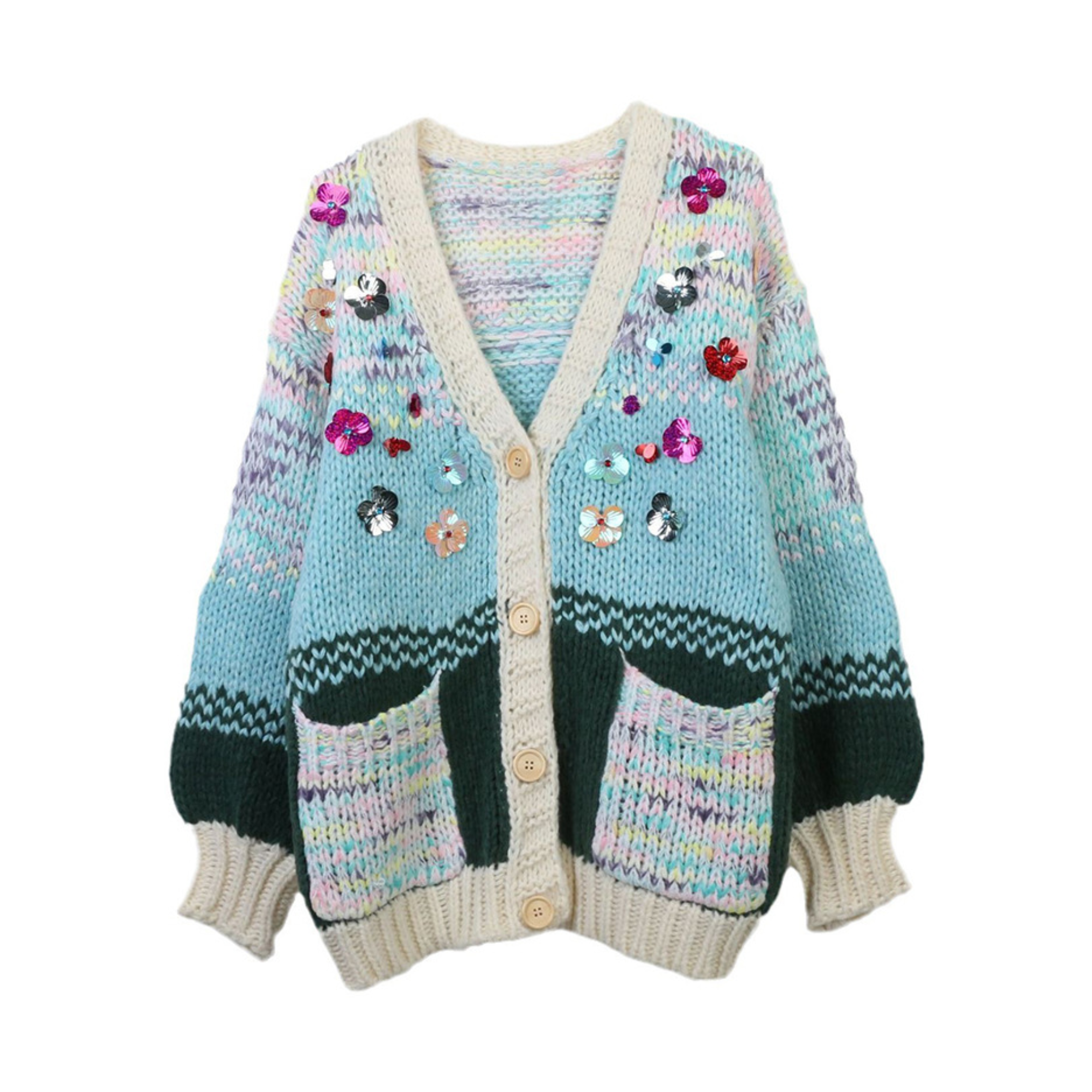 Pre Order:  Knitted Sequined Flower Cardigan Sweater