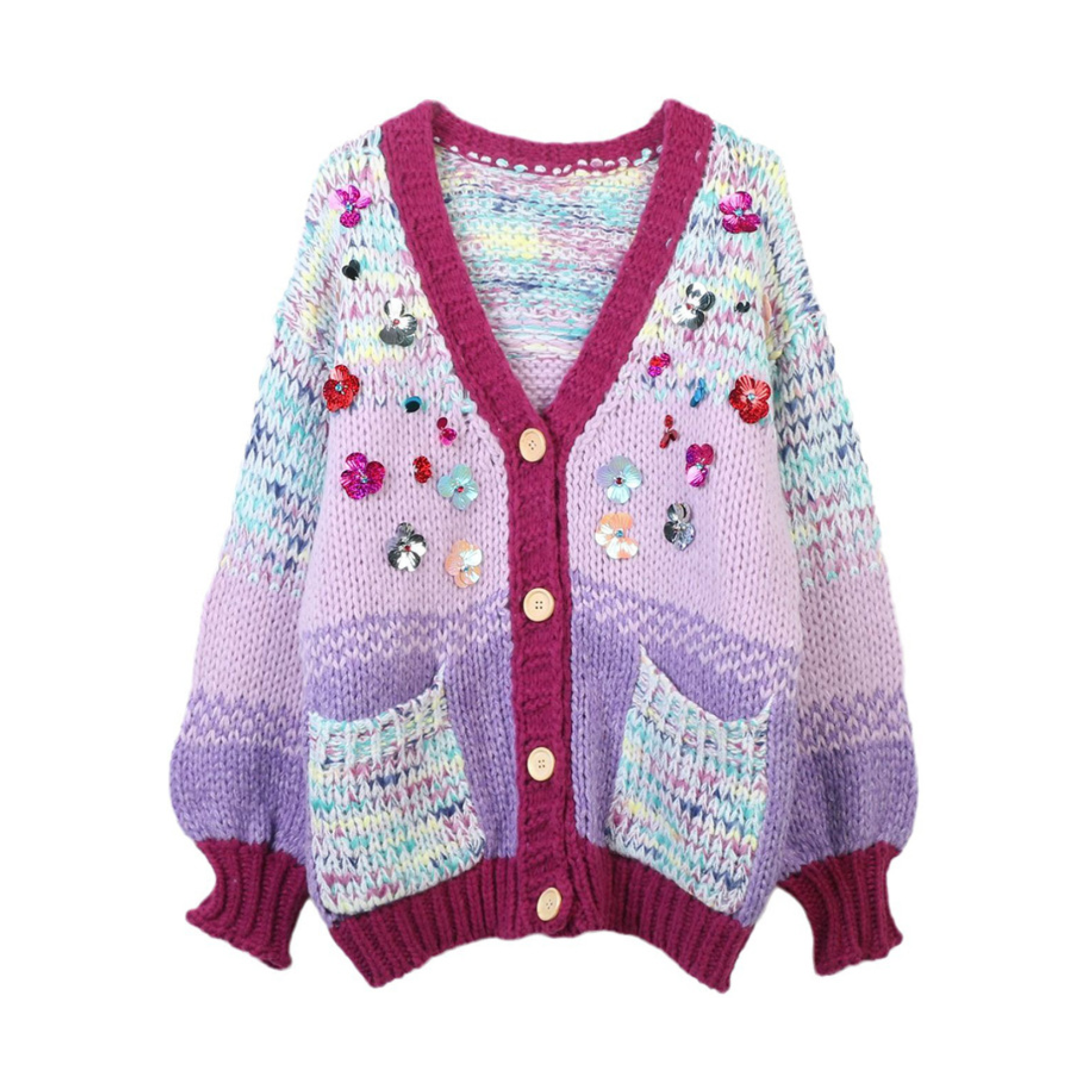 Pre Order:  Knitted Sequined Flower Cardigan Sweater