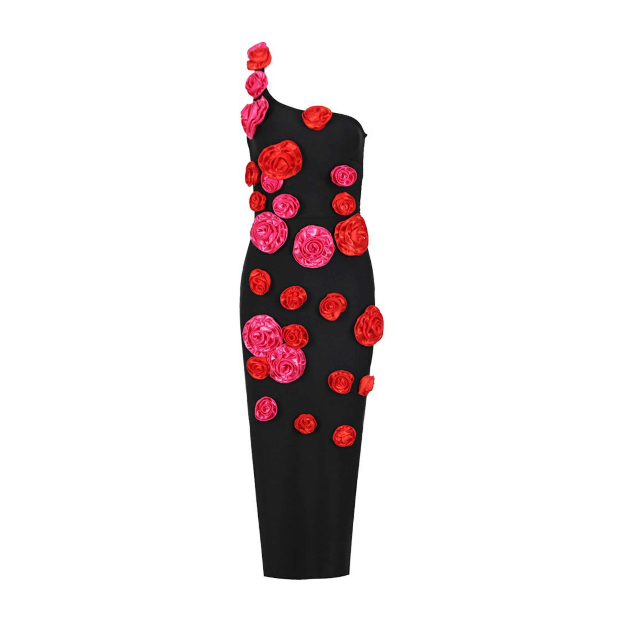 Pre Order:  Black Flower Mid-Length Back-Slit Dress