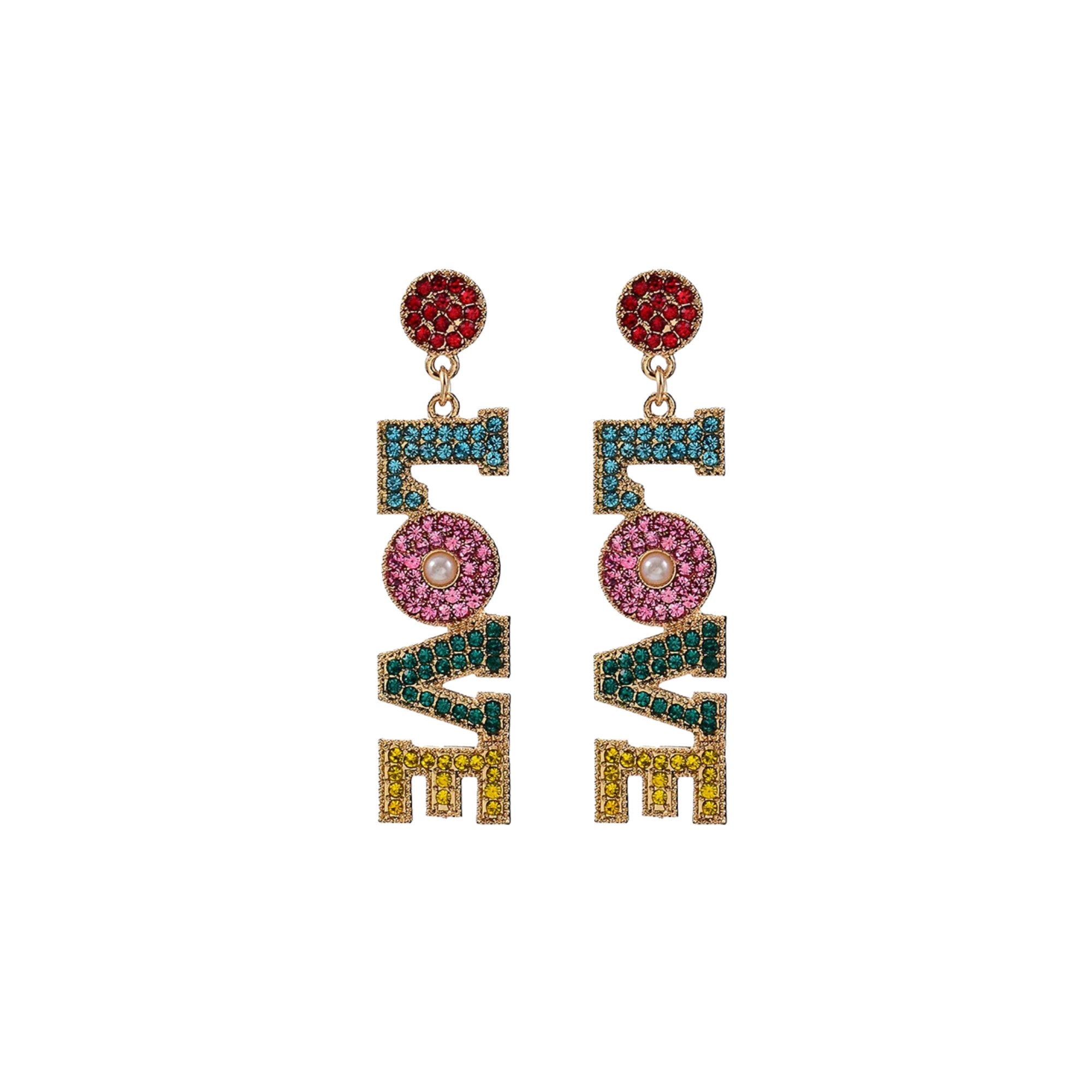 Pre Order:  LOVE Multicolor Rhinestones Dangle Earrings