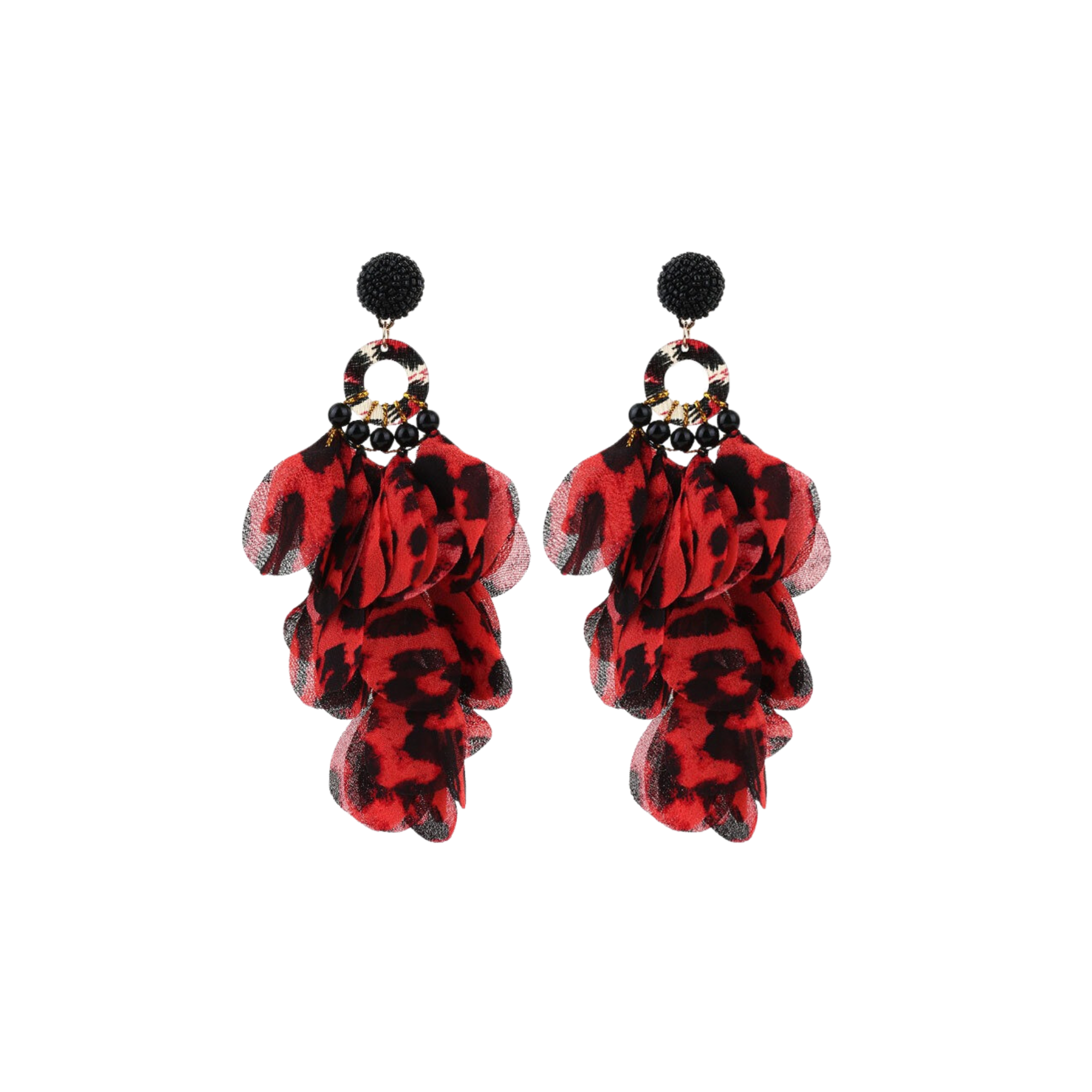 Pre Order:  Fabric Petals Dangling Beaded Earrings