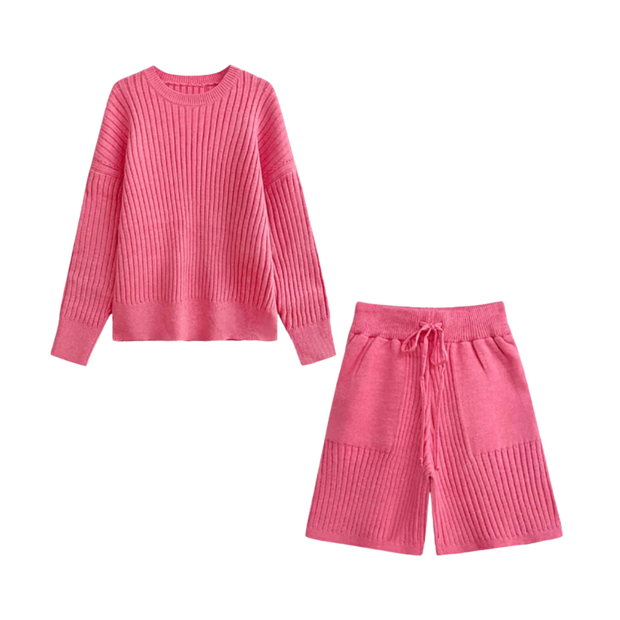 Pre Order:  Ribbed Sweater+Shorts Knit Set