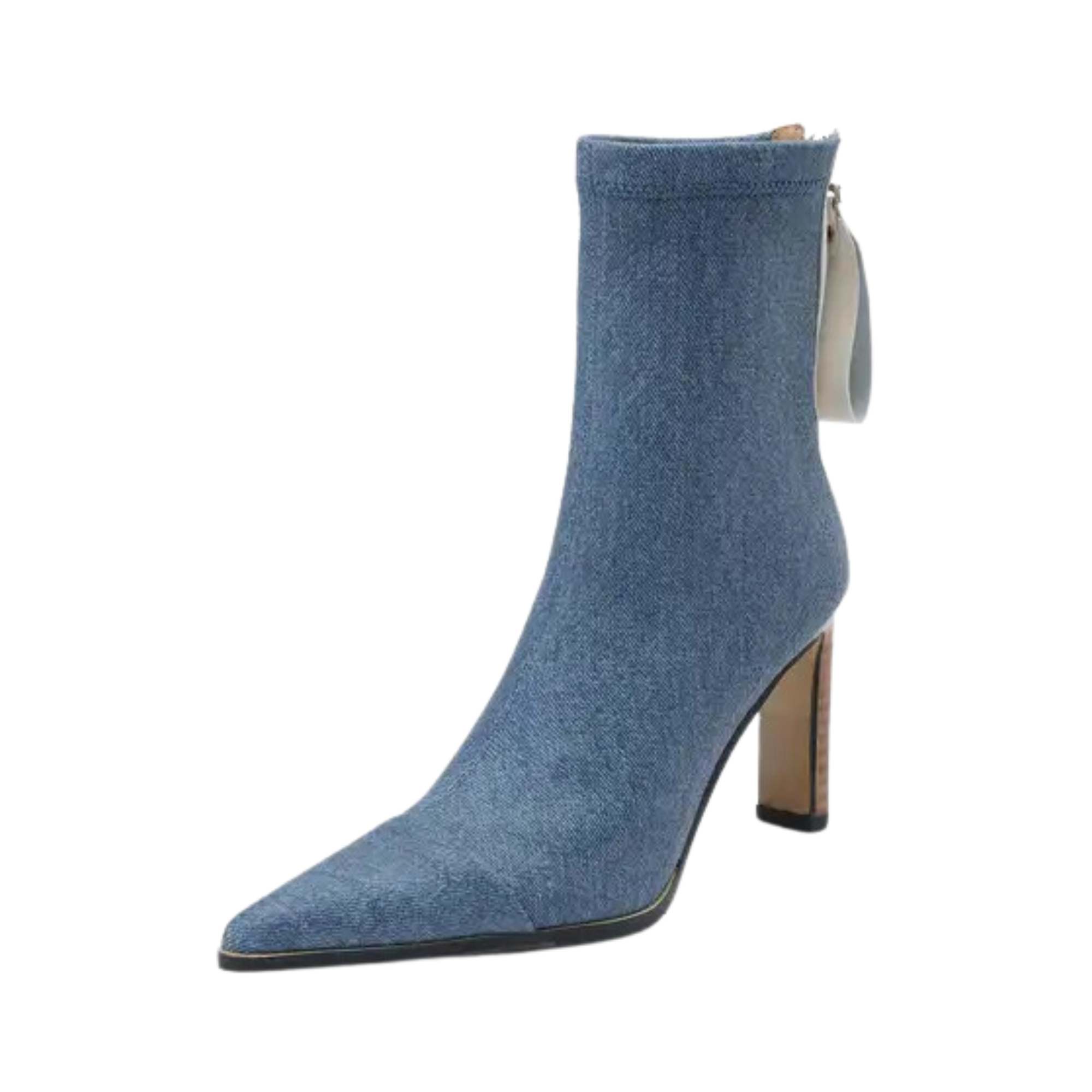 Denim Back-Zip High Heels Boots