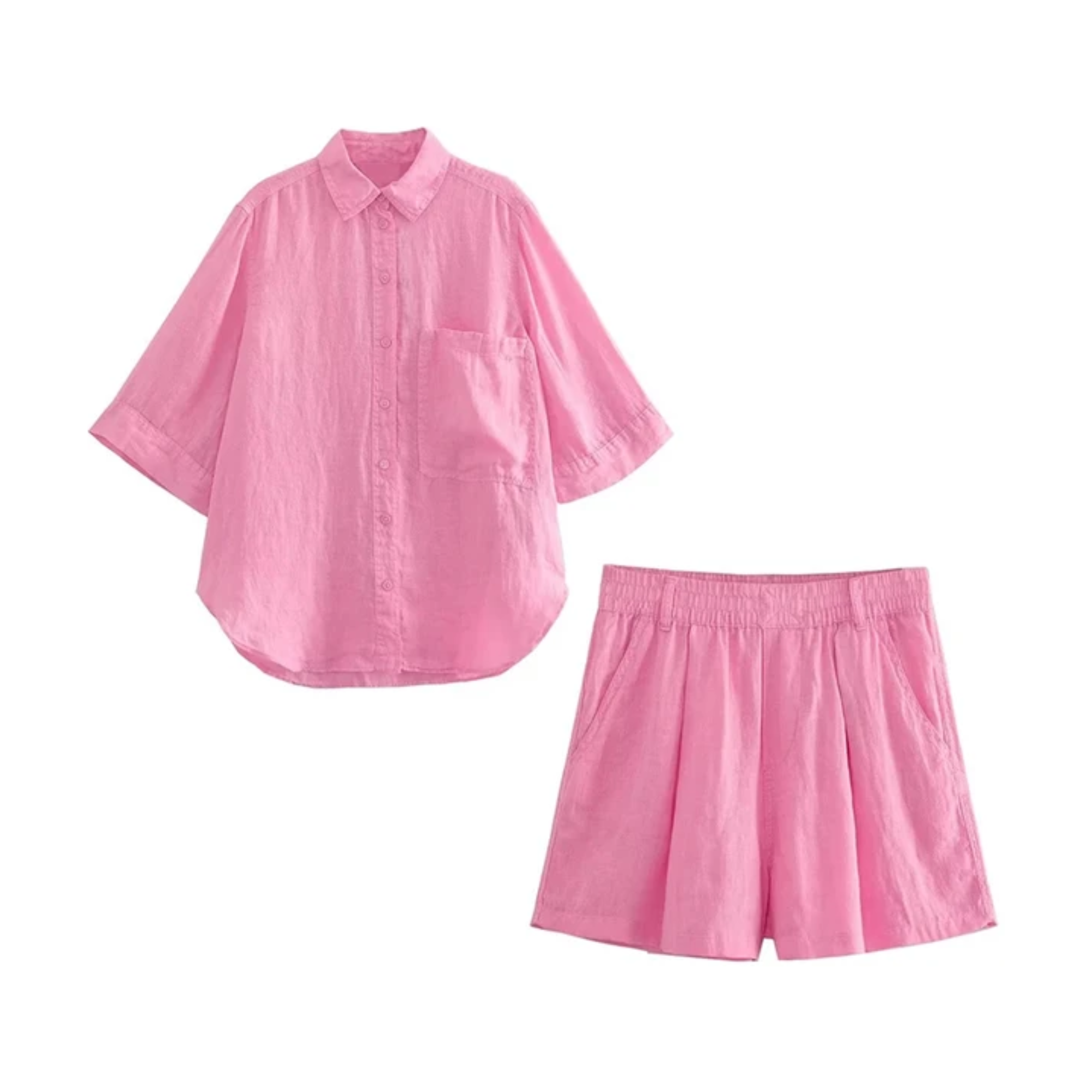 Pre Order:  Cotton Linen Shirt+Shorts Set