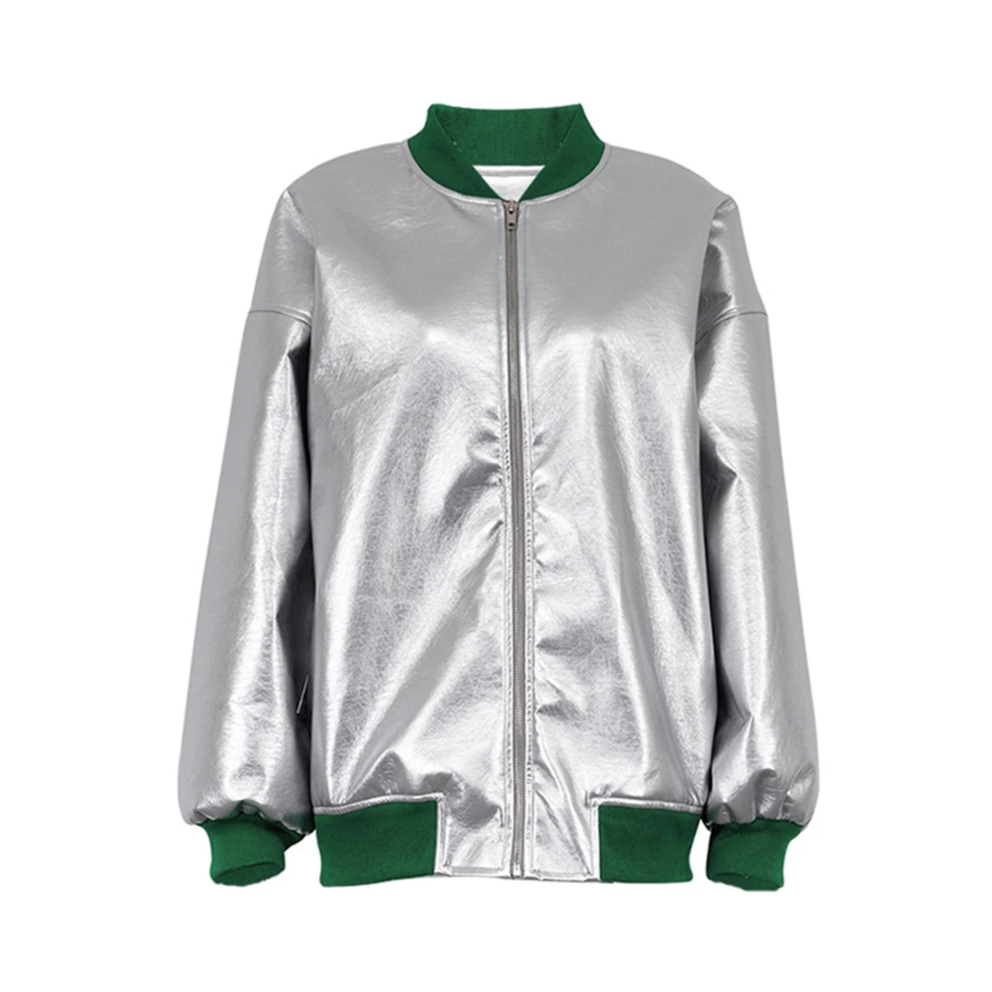 Pre Order:  Glossy Spliced Trims Zip-Up Collar