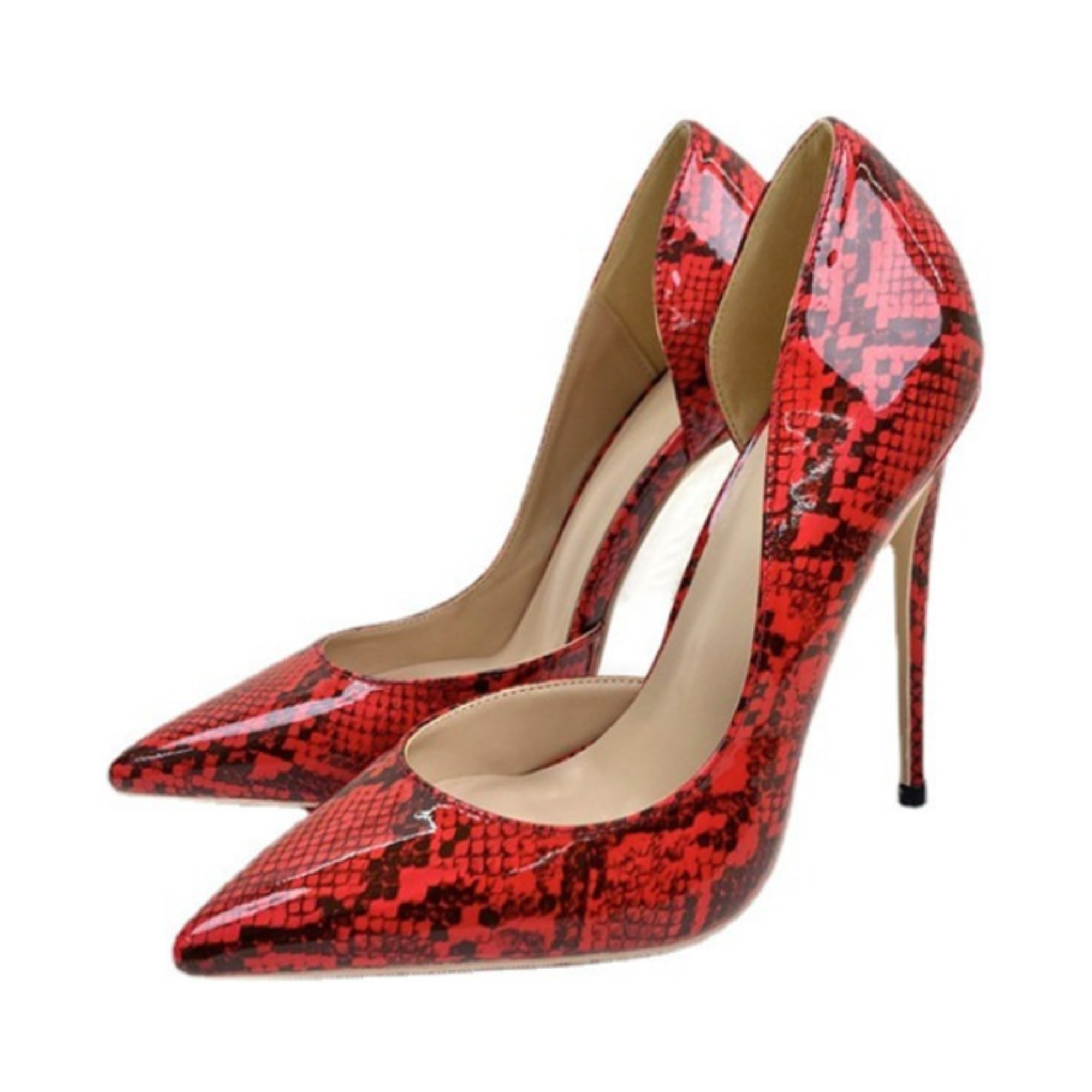 Pre Order:  Red Faux Snakeskin Stilettos