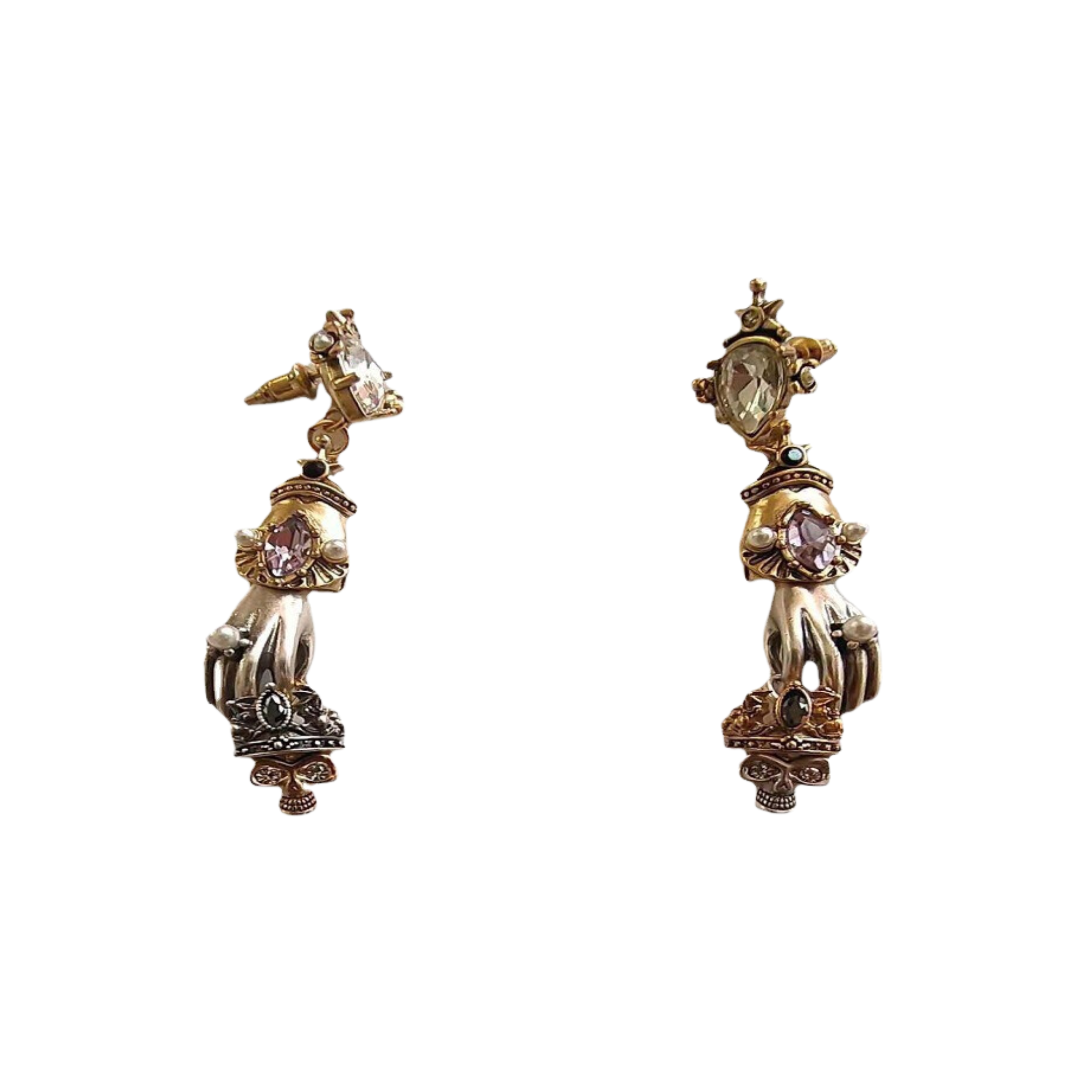 Pre Order:  Jeweled Hand Brass Dangling Earrings