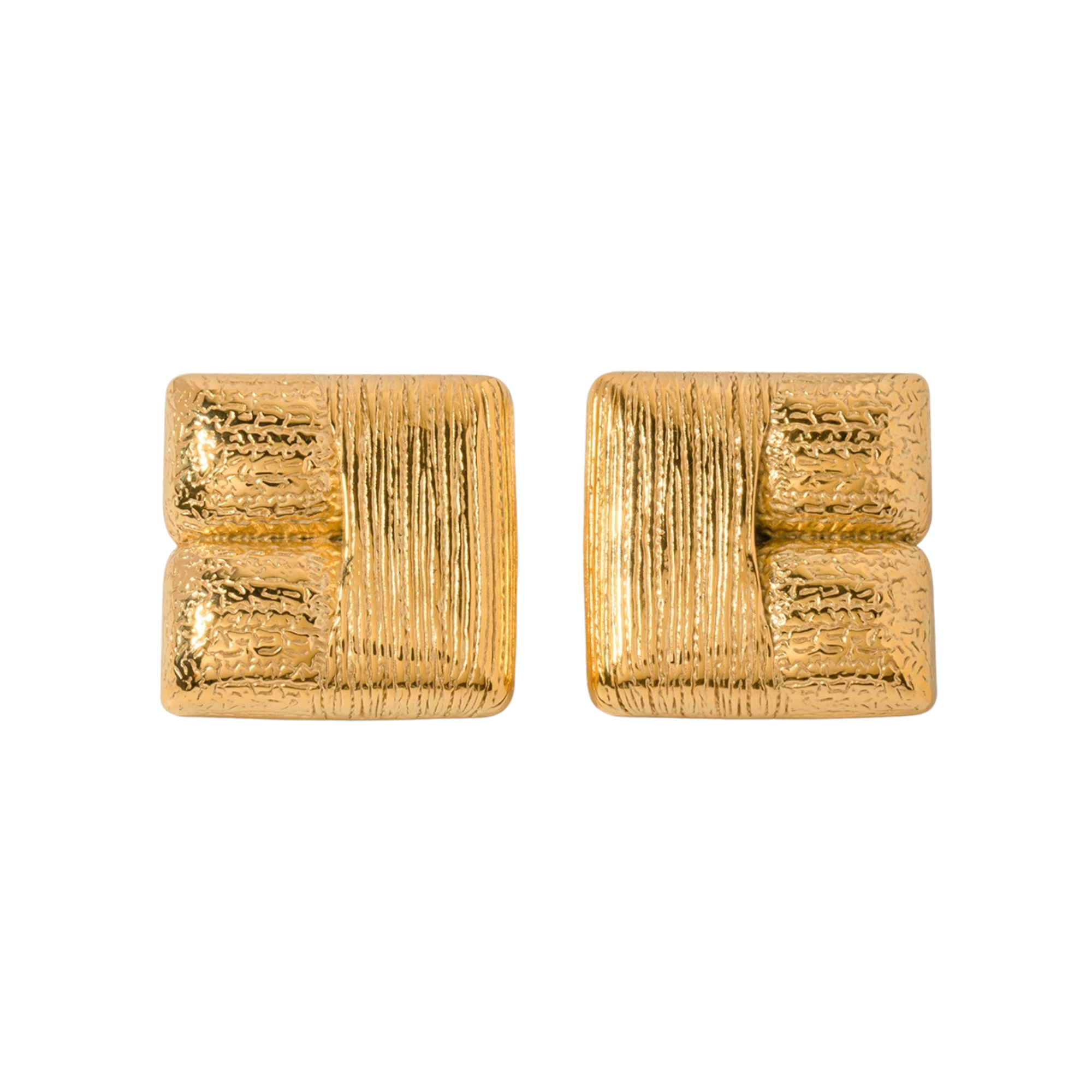 Pre Order:  Textured Plated Square Stud Earrings