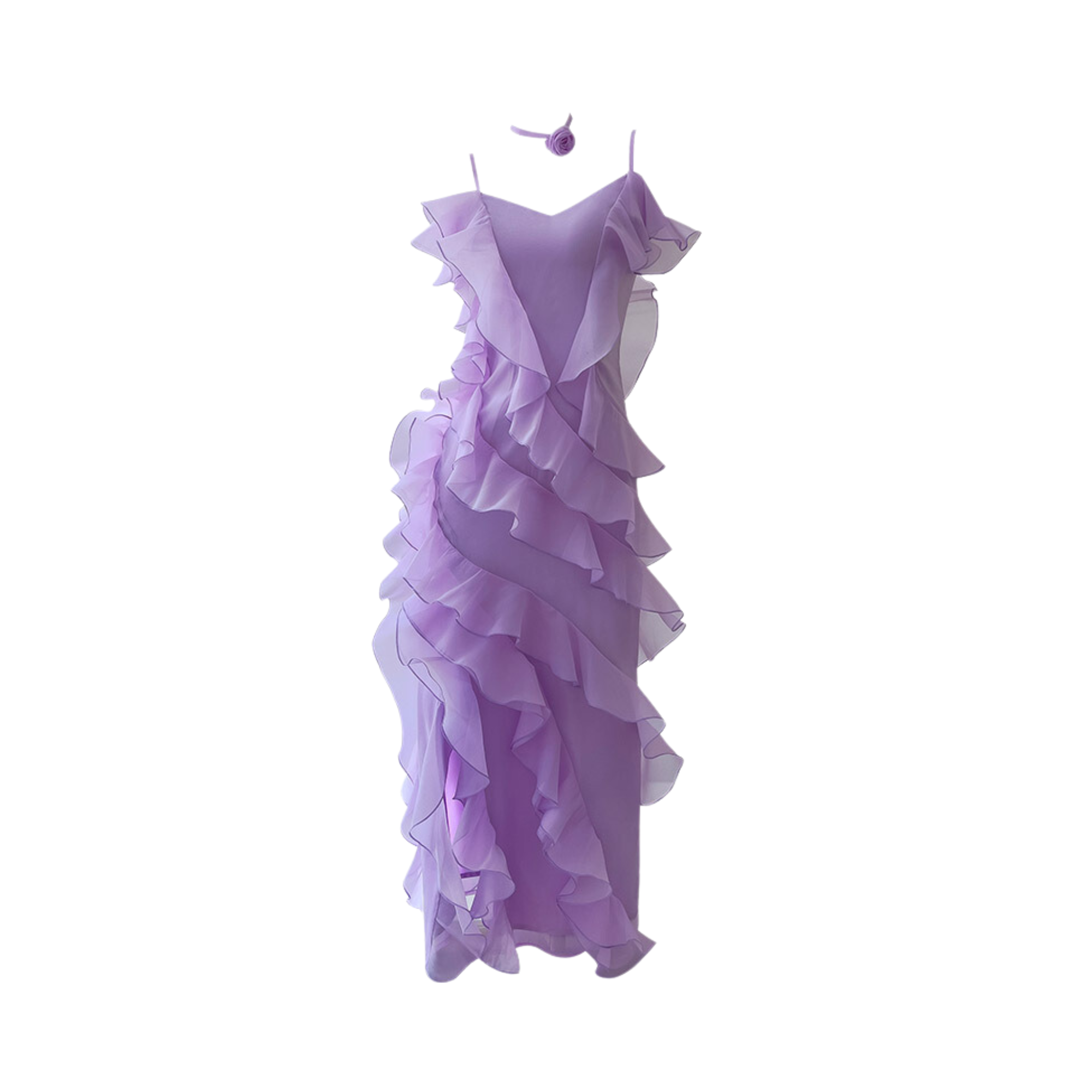 Pre Order:  Asymmetric Ruffles Organza Midi Dress