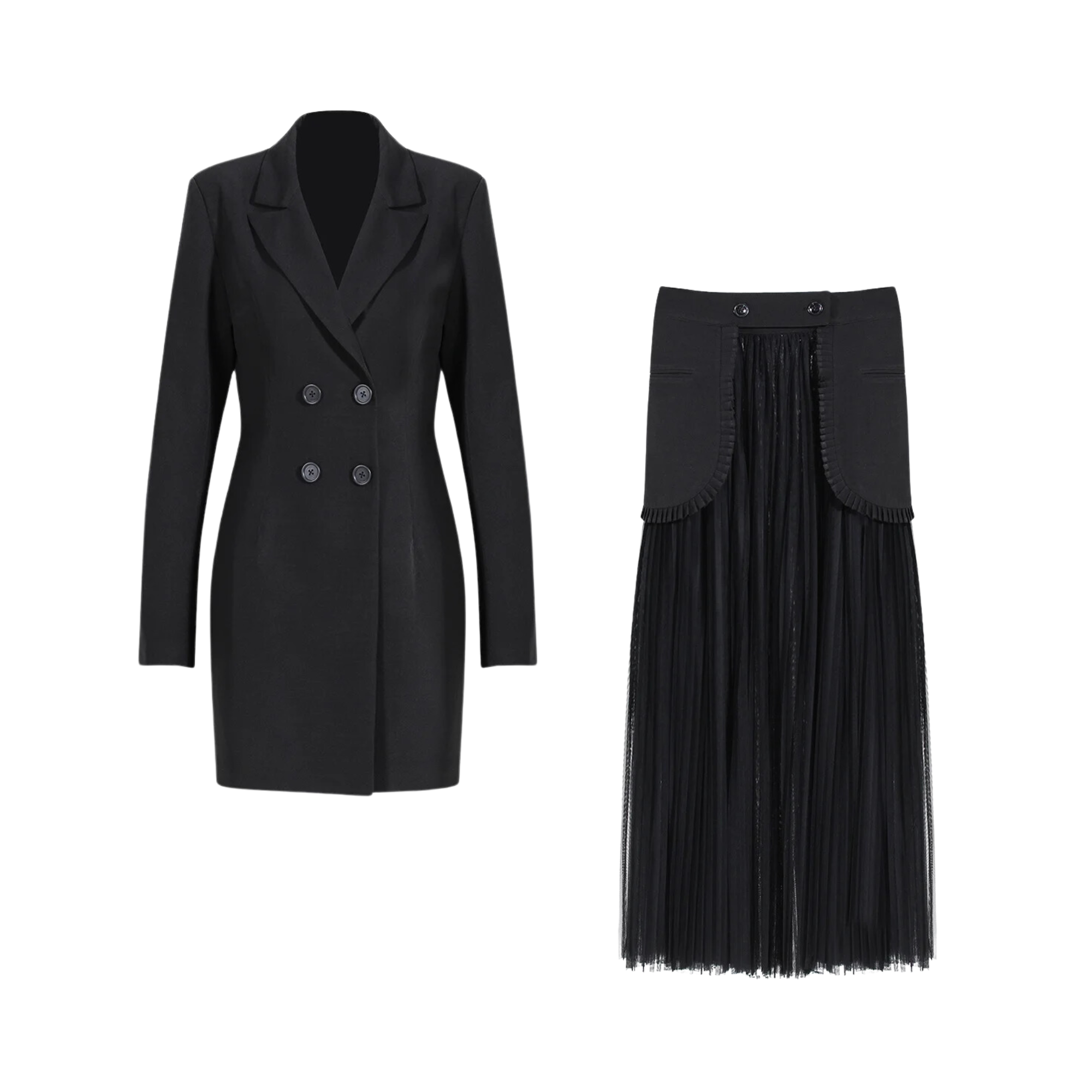 Black Blazer+Fringe Skirt Set