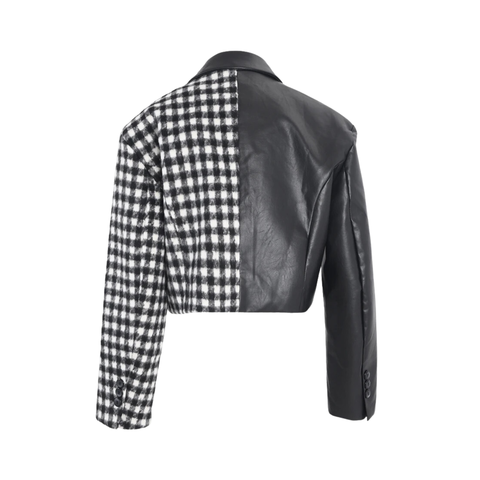 Pre Order:  Plaid Faux Leather Spliced Blazer