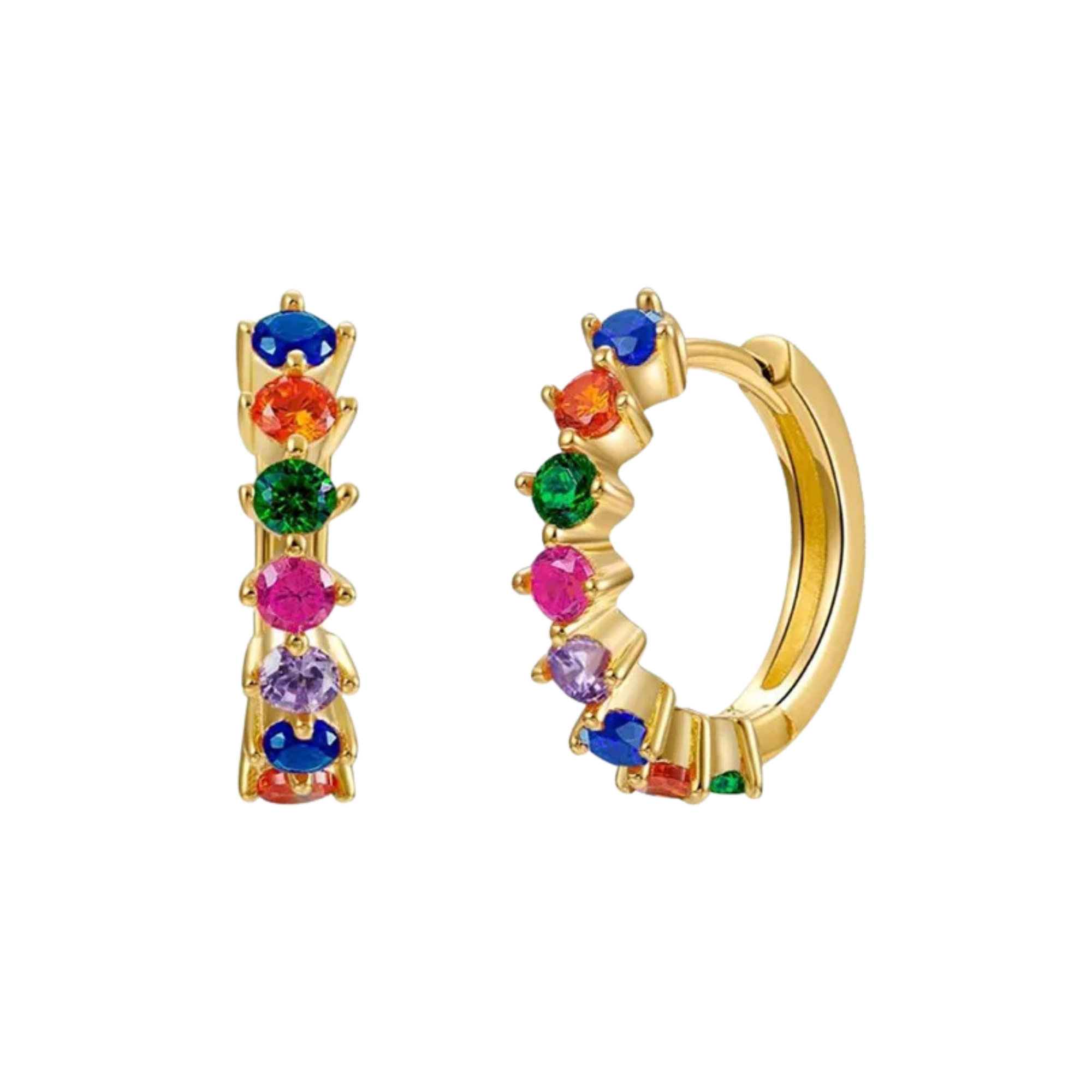 Pre Order:  Multicolor Stones Huggie Copper Earrings