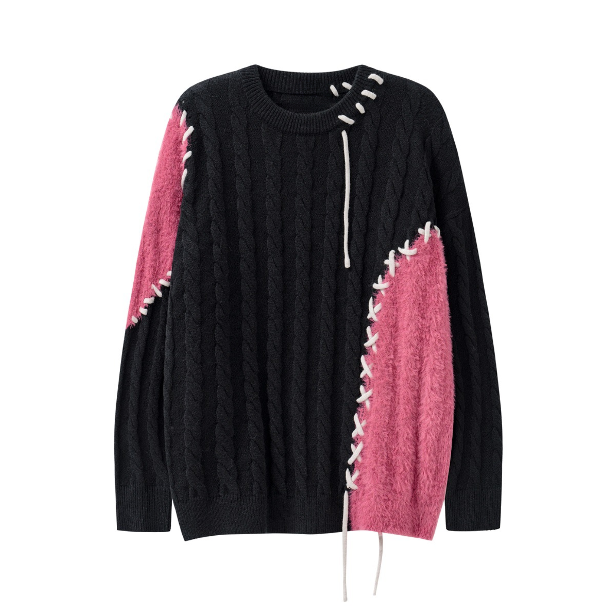 Pre Order:  Contrast Topstitch Patchwork Knit Sweater