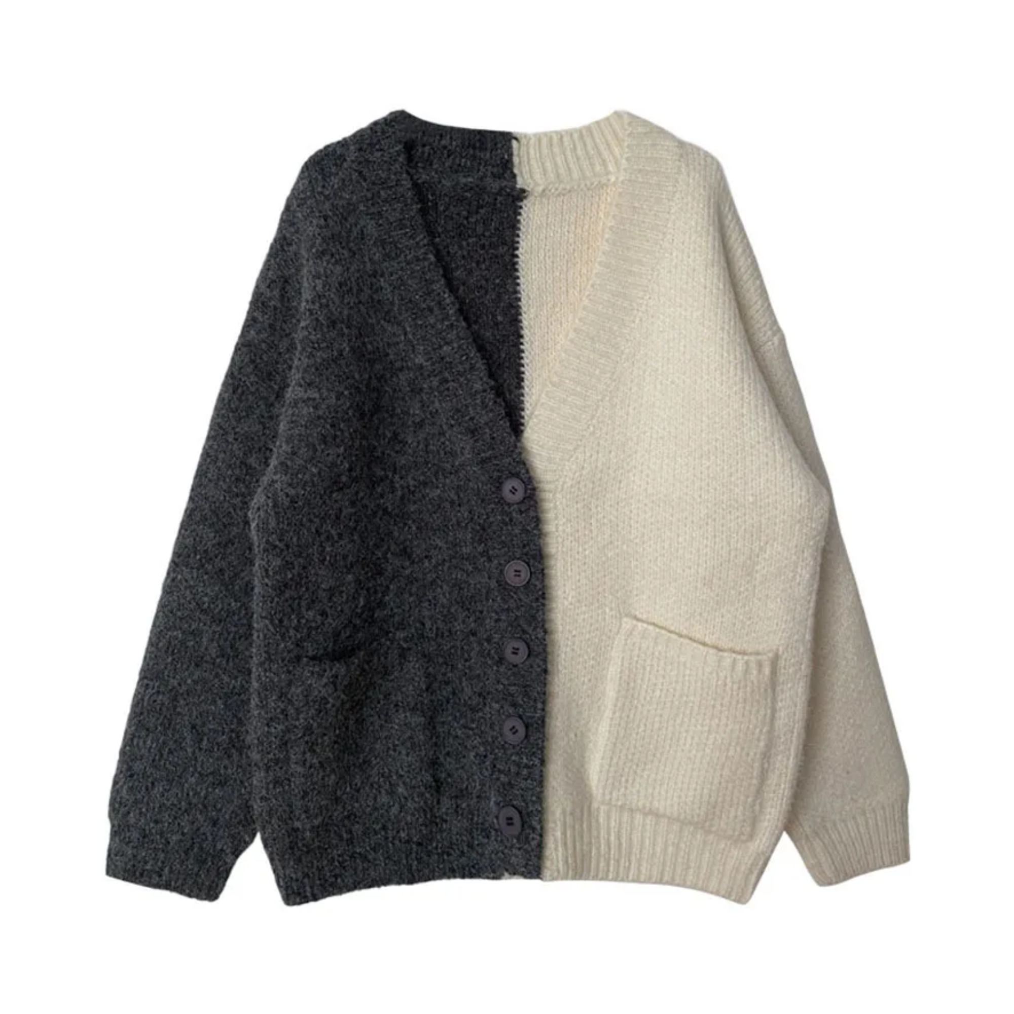 Two-Tone Wool Blend Cardigan