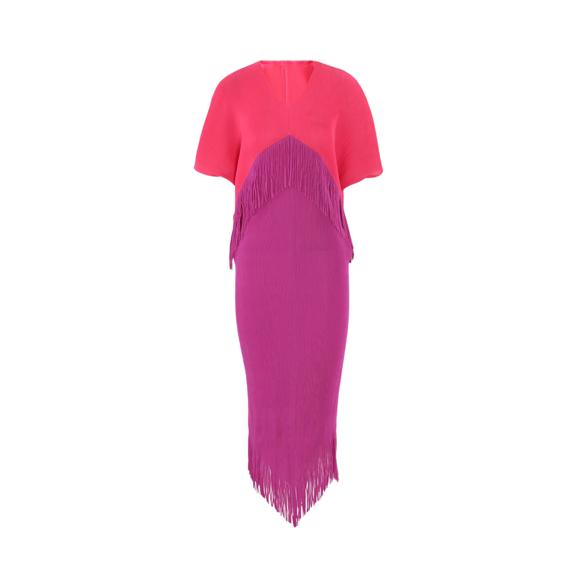 Pre Order:  Pleated Two-Tone Fringe Midi Dress