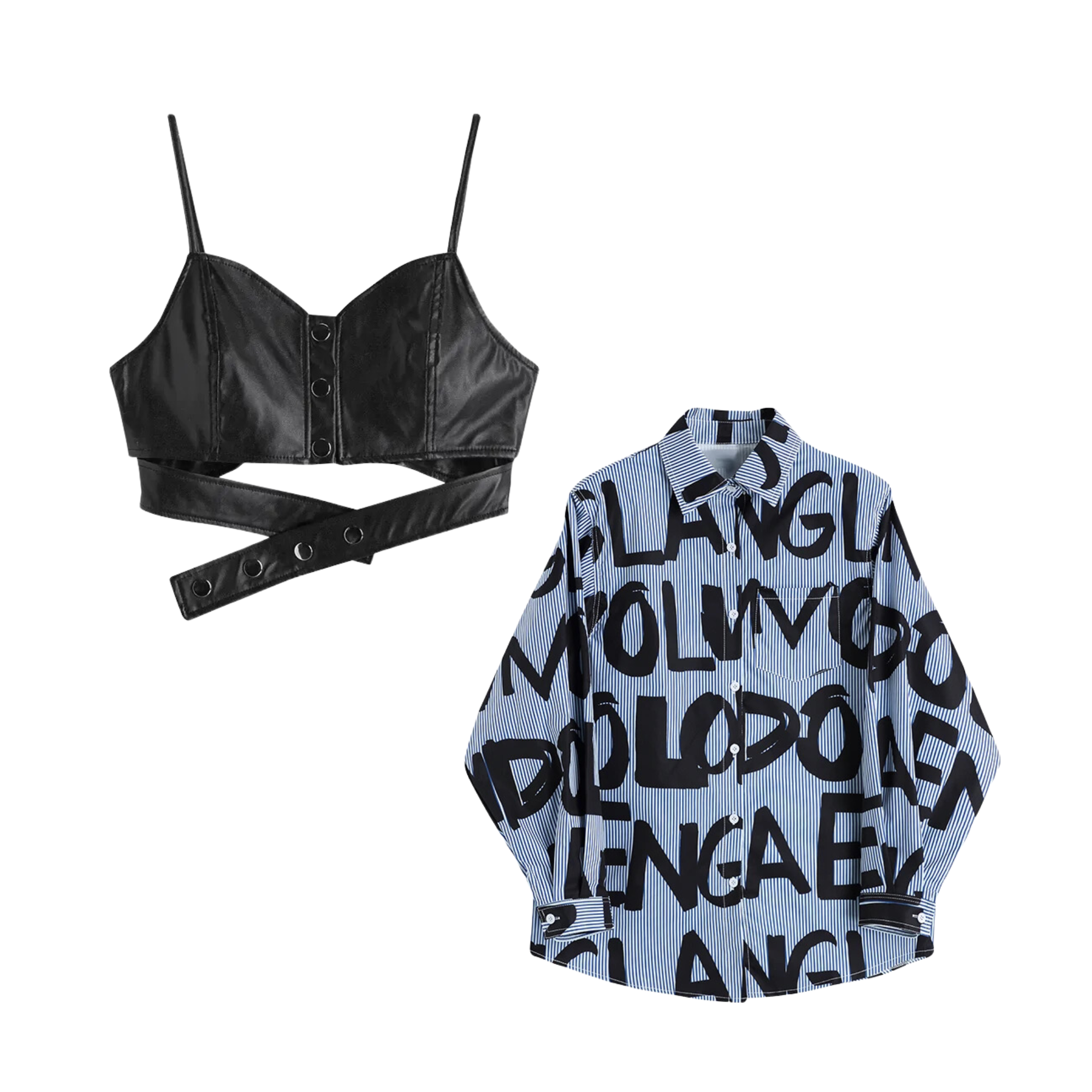 Pre Order:  Letter Print Shirt+Crop Top Set