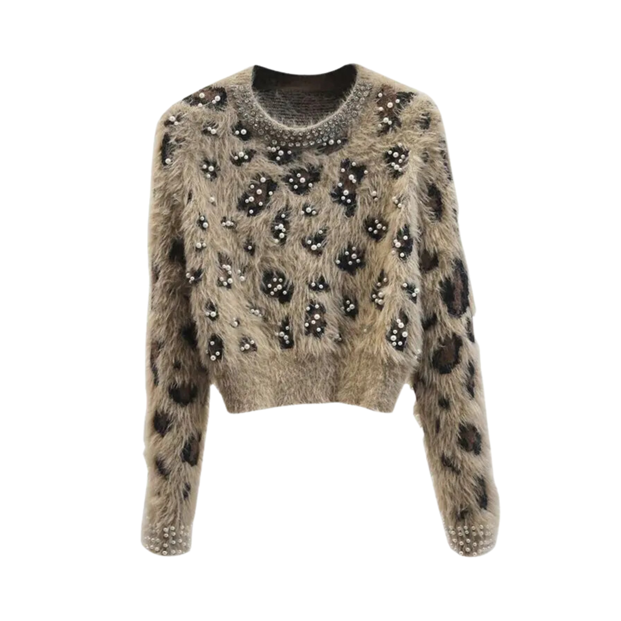 Pre Order:  Leopard Pearls Rhinestones Knit Sweater