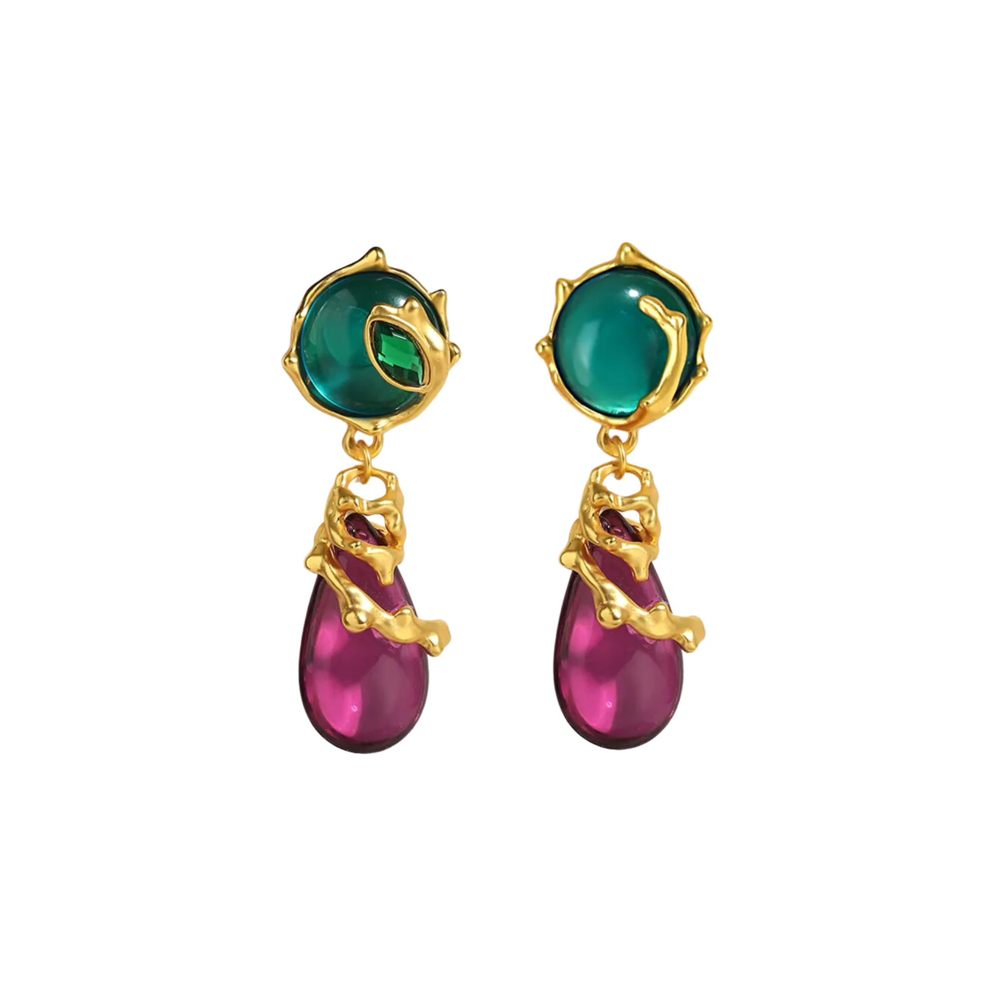 Pre Order:  Green Purple Leaf Drop Earrings