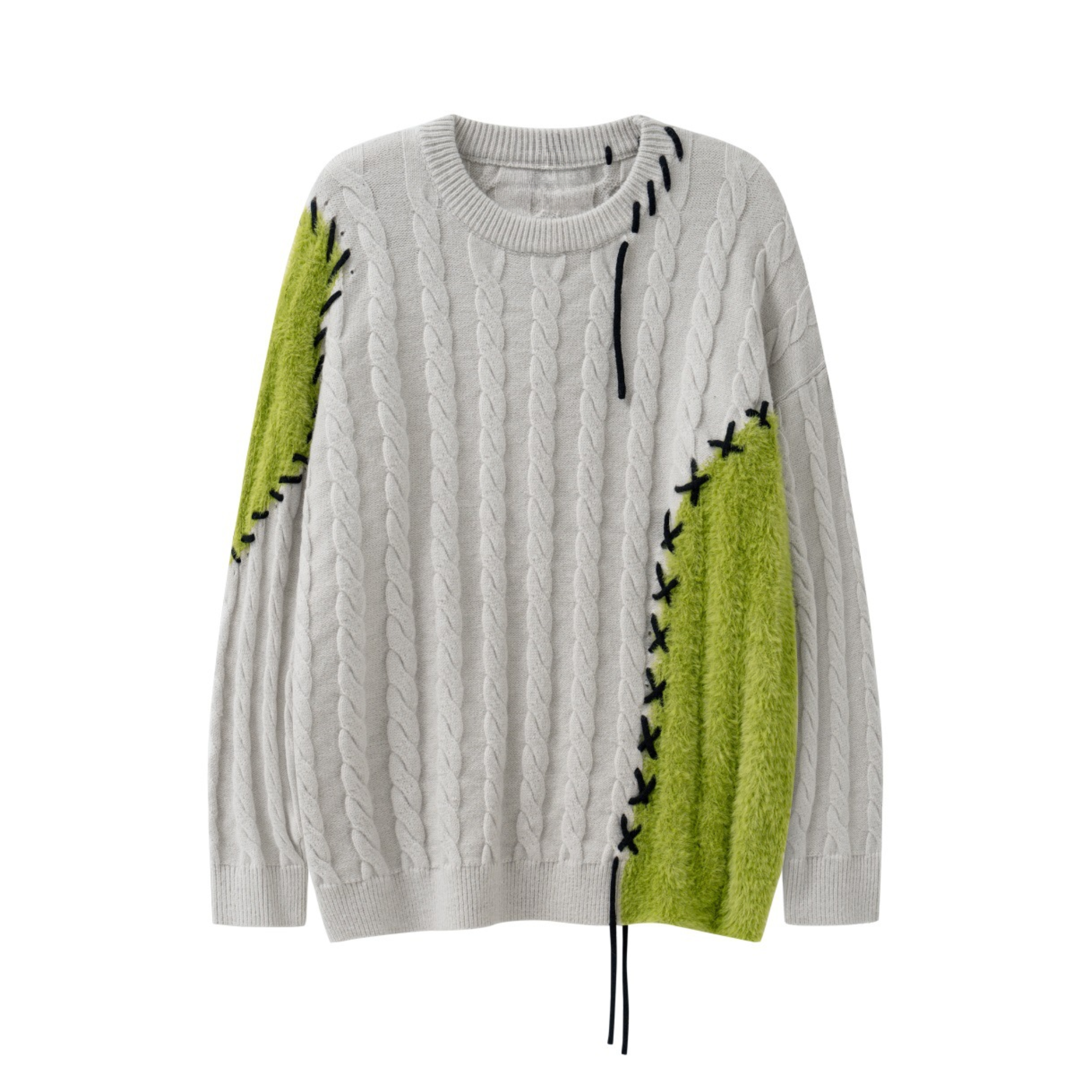 Pre Order:  Contrast Topstitch Patchwork Knit Sweater