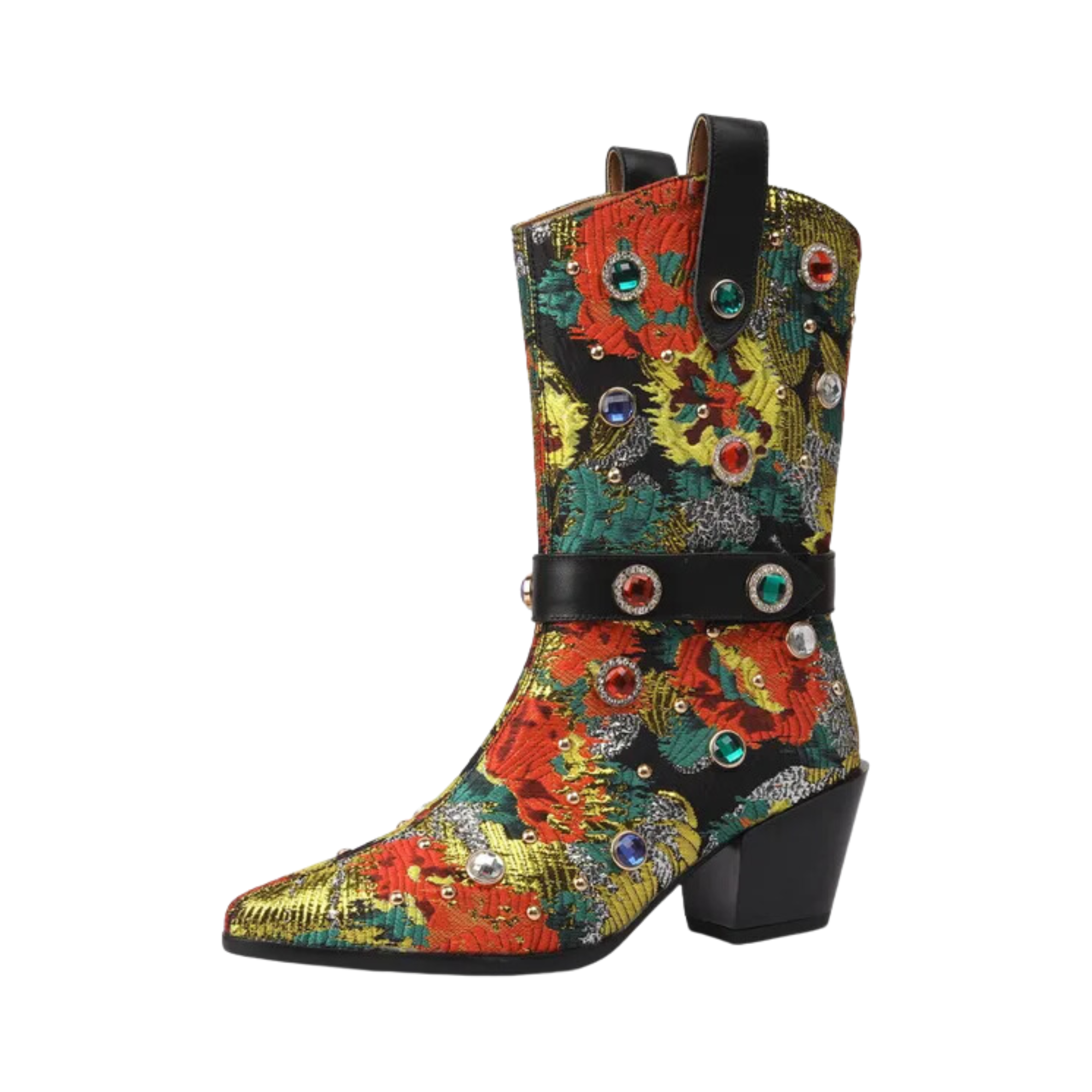 Floral Rhinestones Mid-Calf Boots