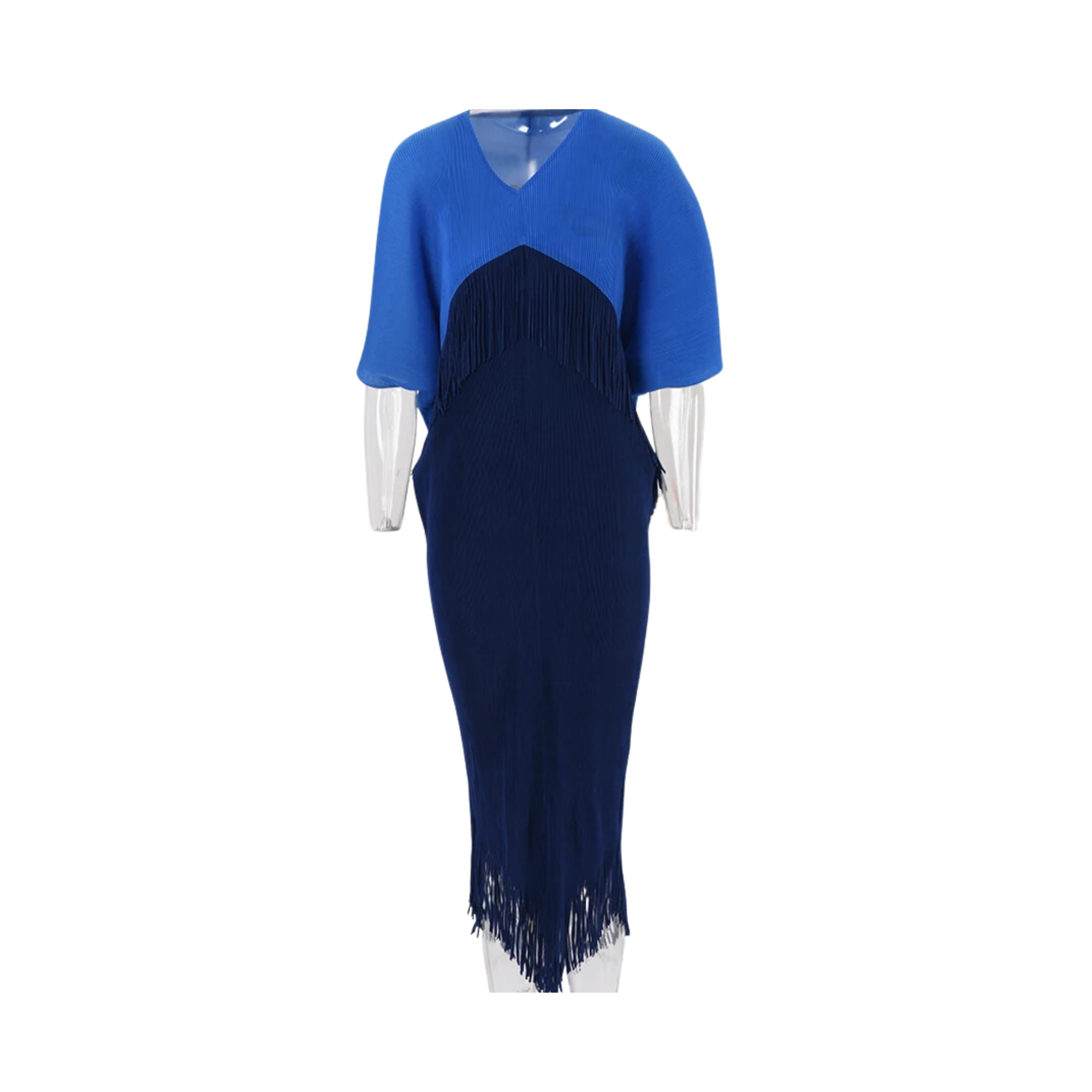 Pre Order:  Pleated Two-Tone Fringe Midi Dress