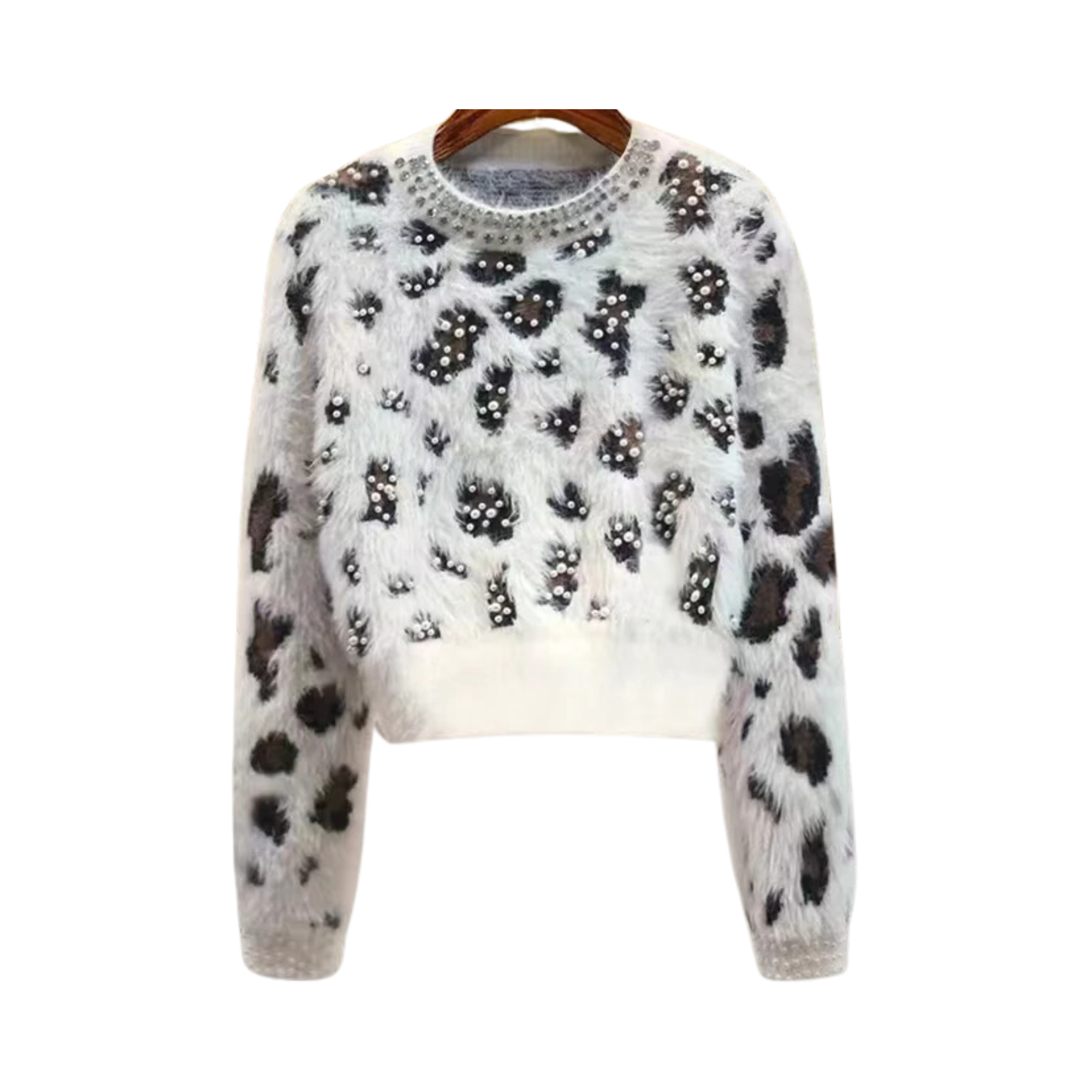 Pre Order:  Leopard Pearls Rhinestones Knit Sweater