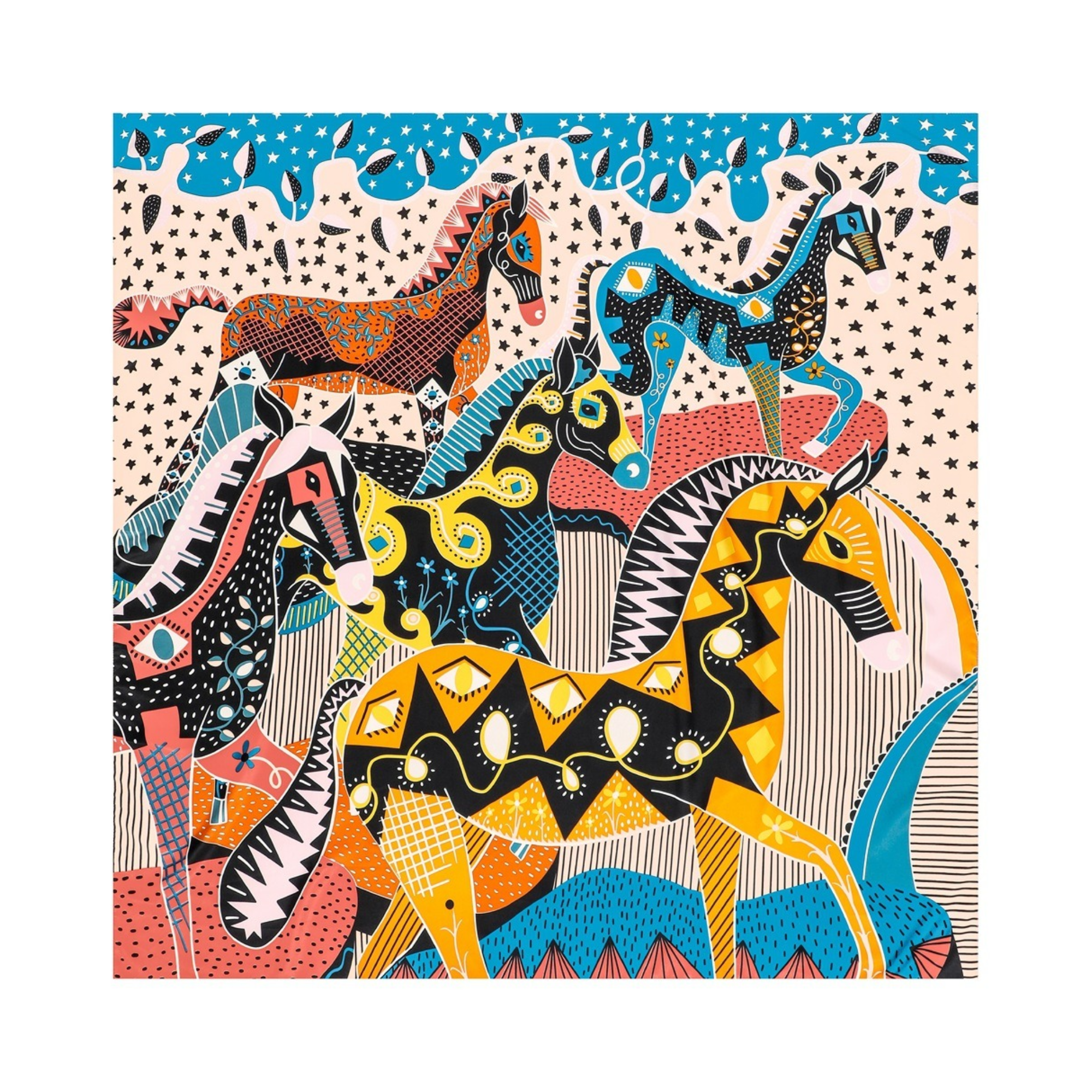 Pre Order:  Abstract Colored Horses Scarf