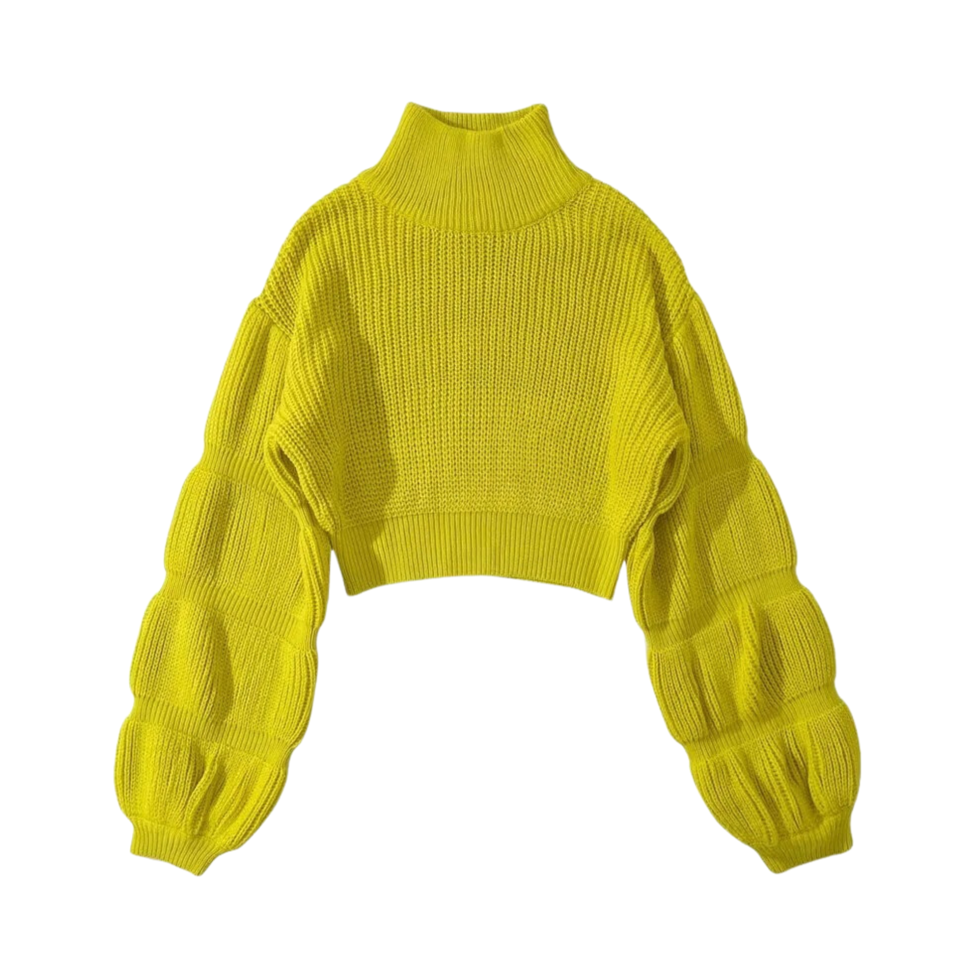 Pre Order:  Puff Sleeves Turtleneck Knitted Sweater