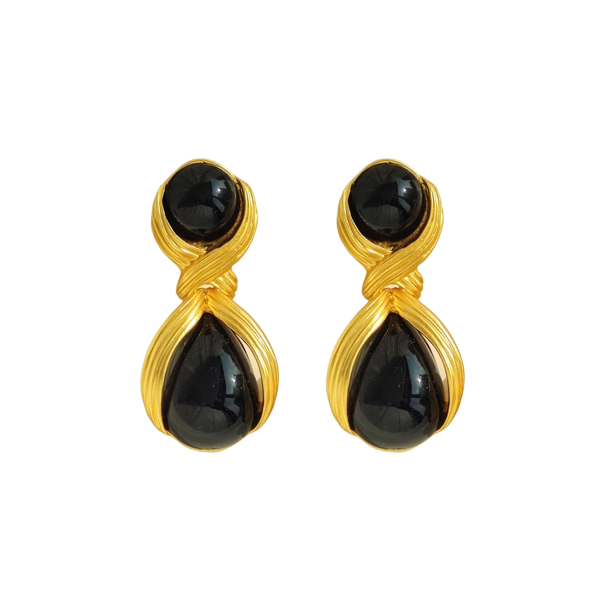 Pre Order:  Black Gem Twist Drop Earrings