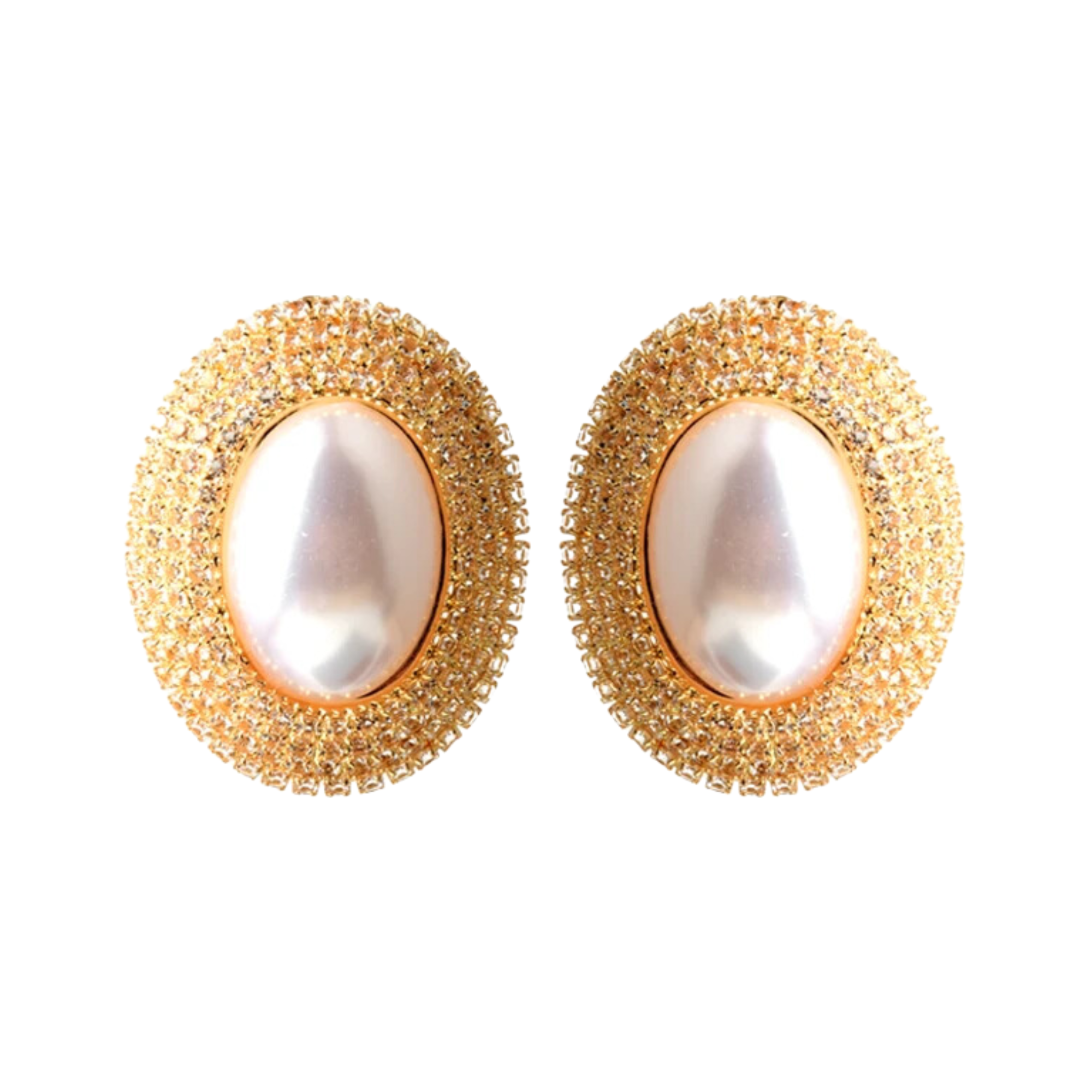 Pre Order:  Rhinestones Oval Faux Pearl Earrings