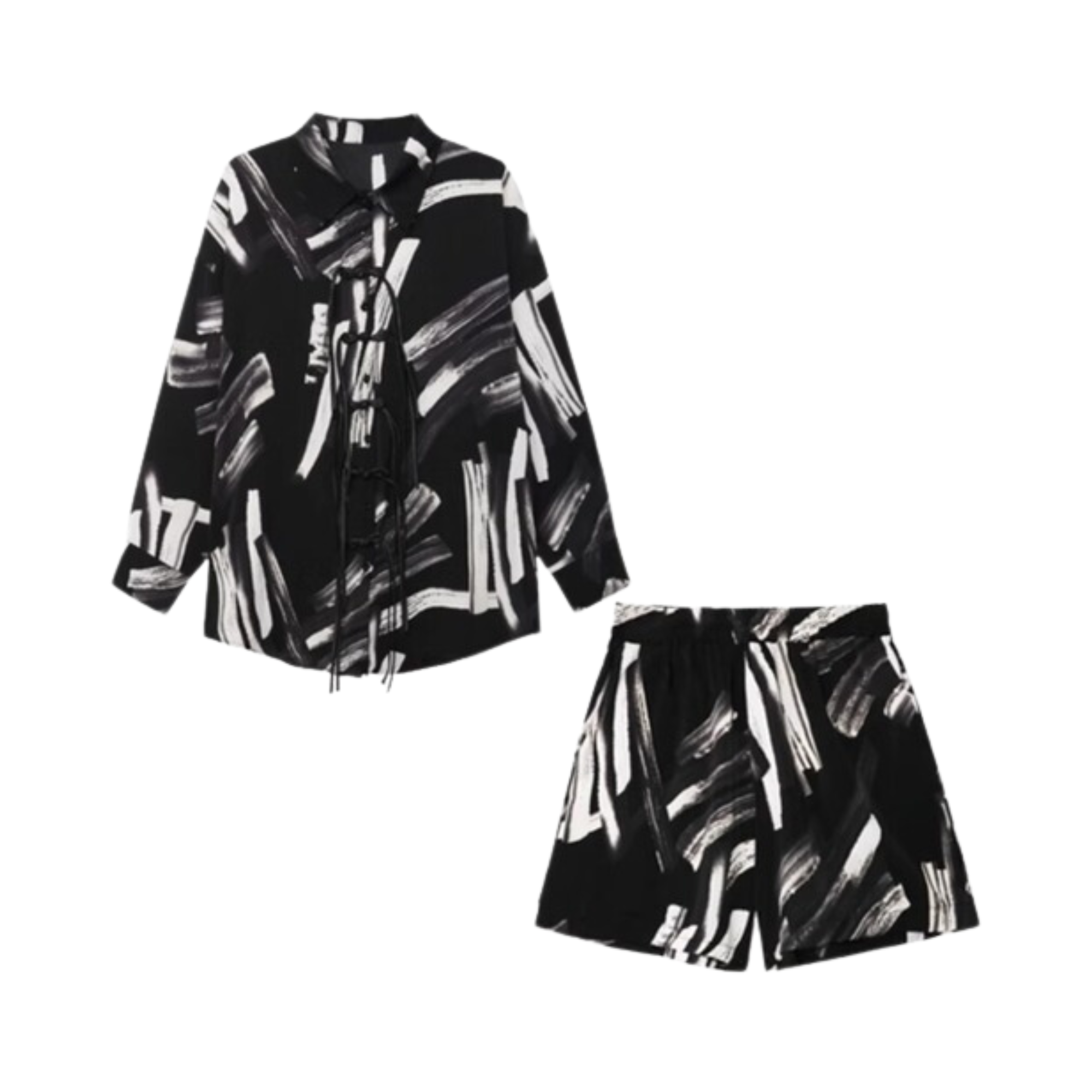 Pre Order:  Monochrome Tasseled Shirt+Shorts Set