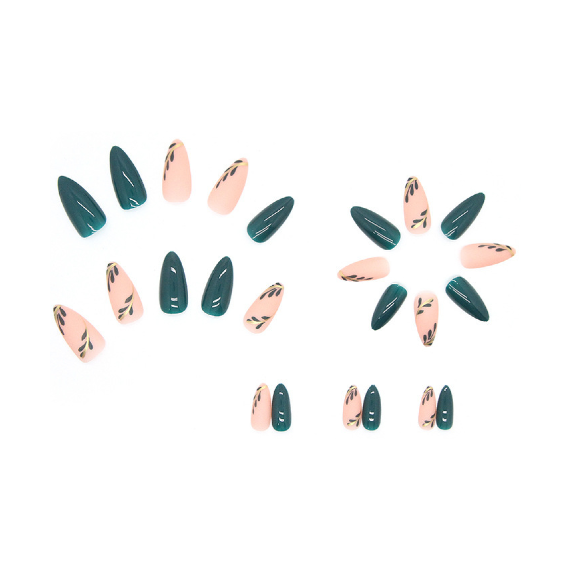 Pre Order:  Green Almond Leafy Fake Nails