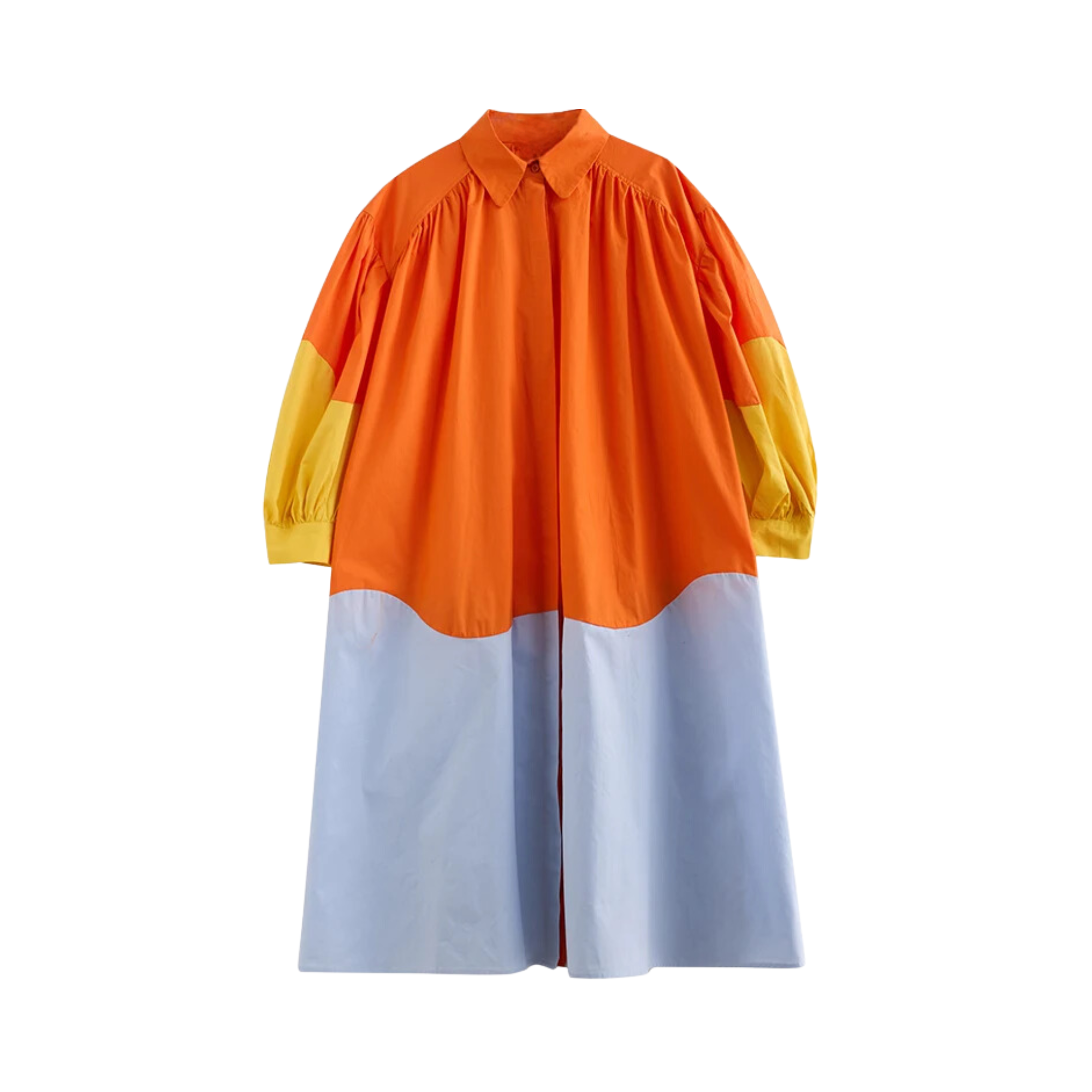 Pre Order:  Tri-Color Lantern Sleeves Midi Dress