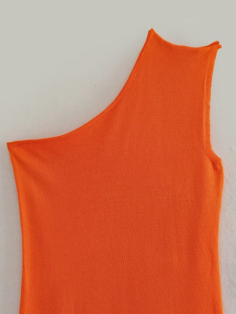 Orange Knit Cape Dress