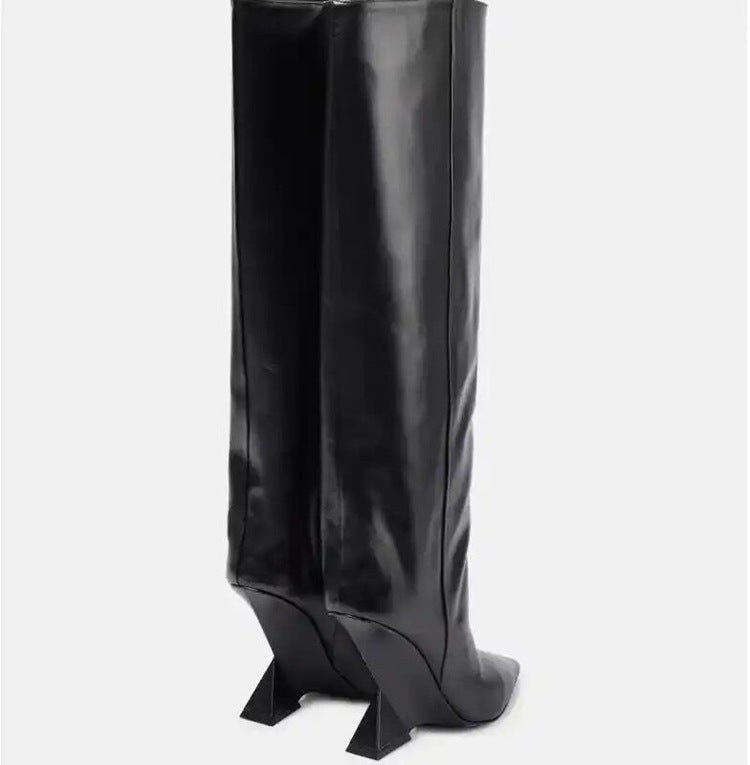 Pre Order:  Geometrical Heel Pointed Knee-High Boots